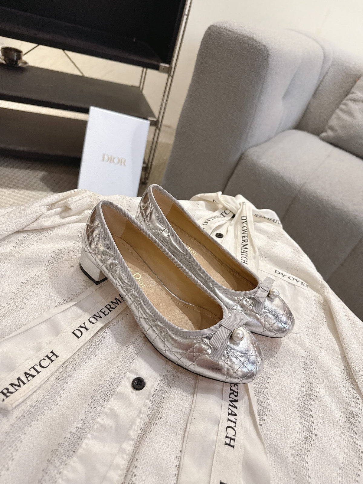 Dior 26s Low Block Heel Pumps Silver Lambskin