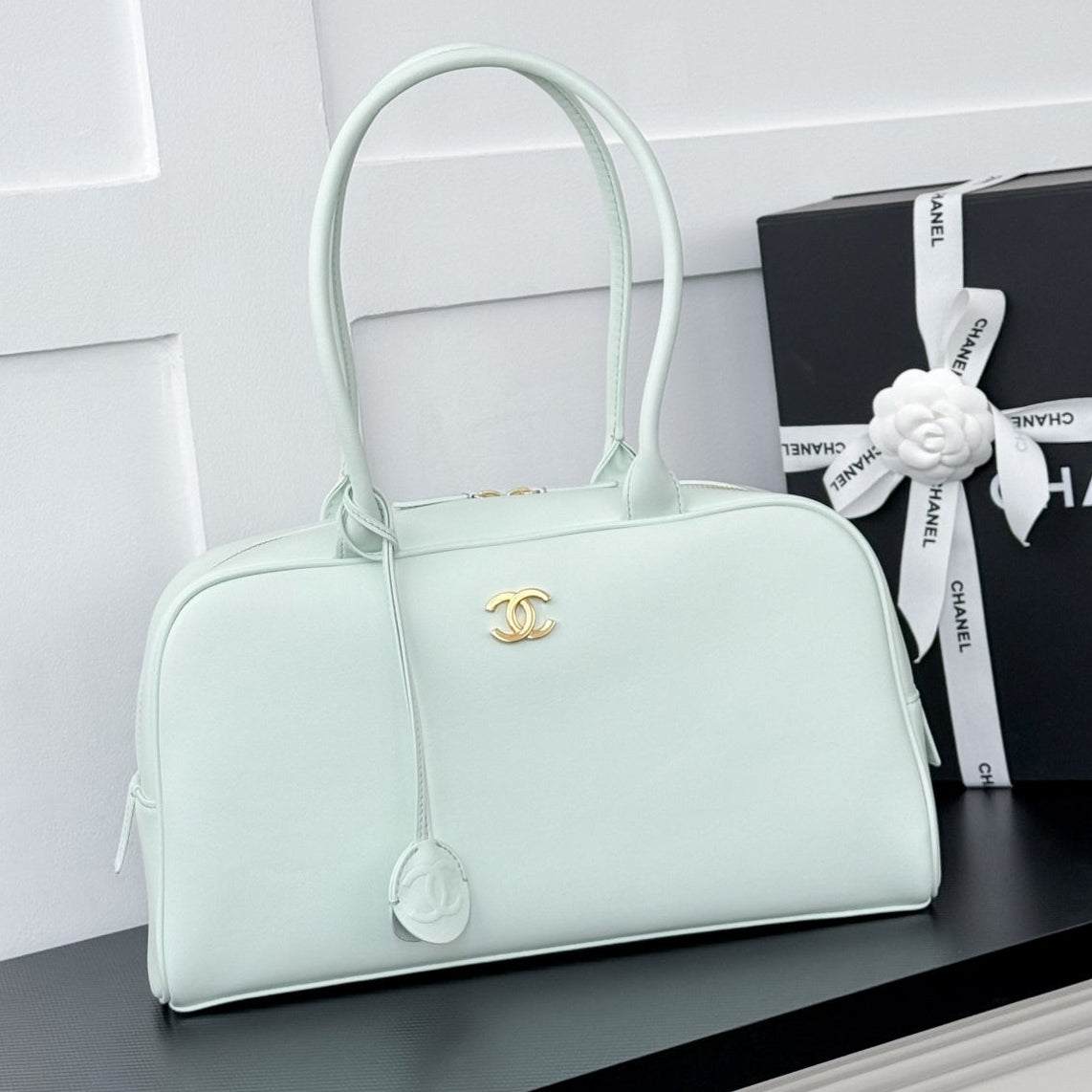 Chanel 2026 Strap Clutch Bag Mint Green Gold Hardware Leather