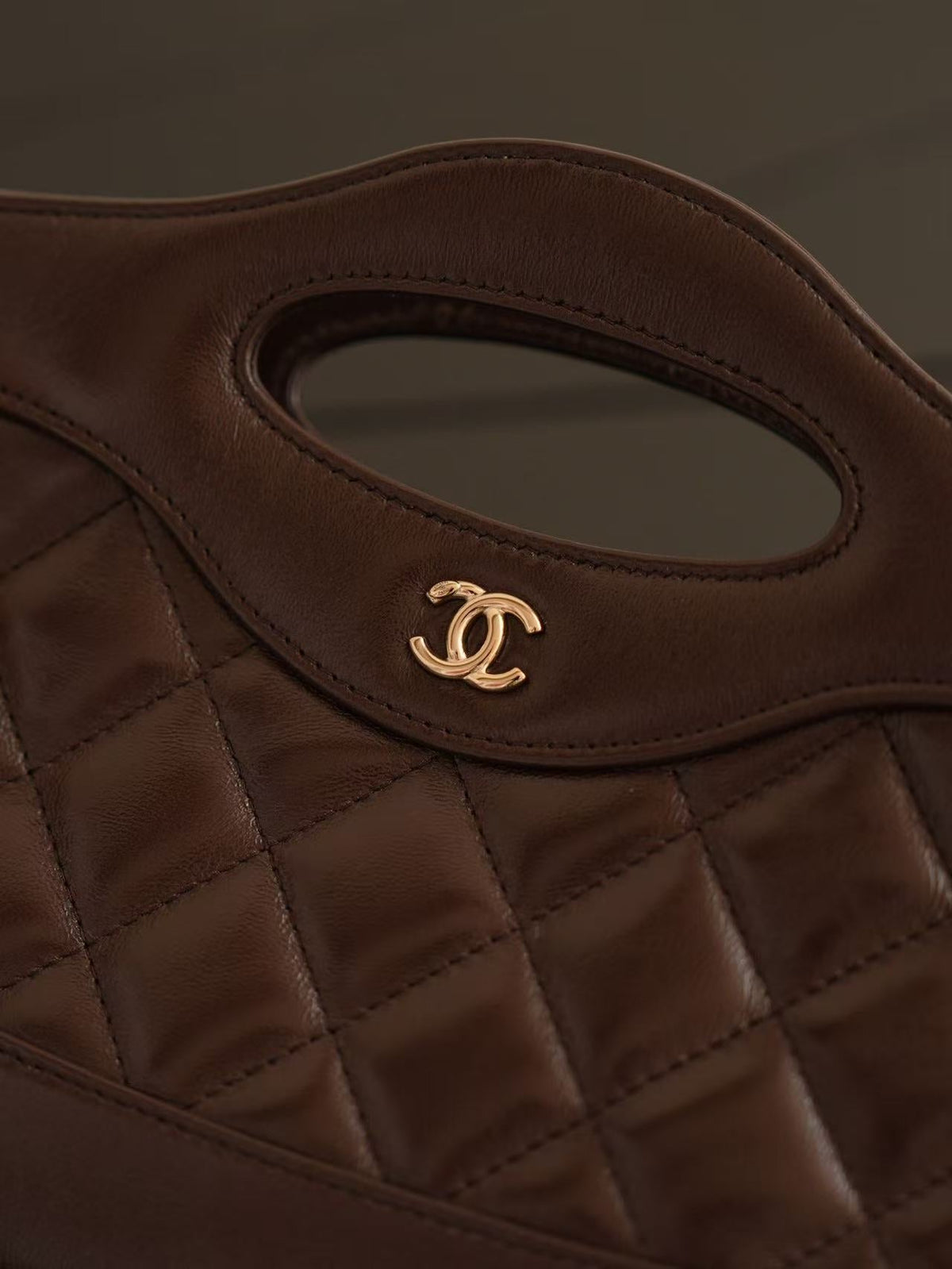 Chanel 2026 Quilted Mini Shoulder Bag 31cm Dark Brown Leather