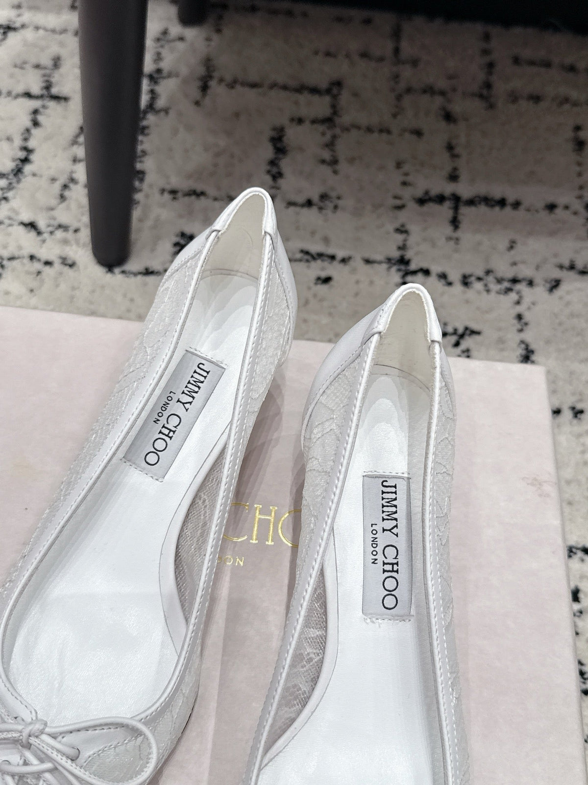 Jimmy Choo 26S Lace-Up High Heels 4.5cm White Lace Fabric 843912