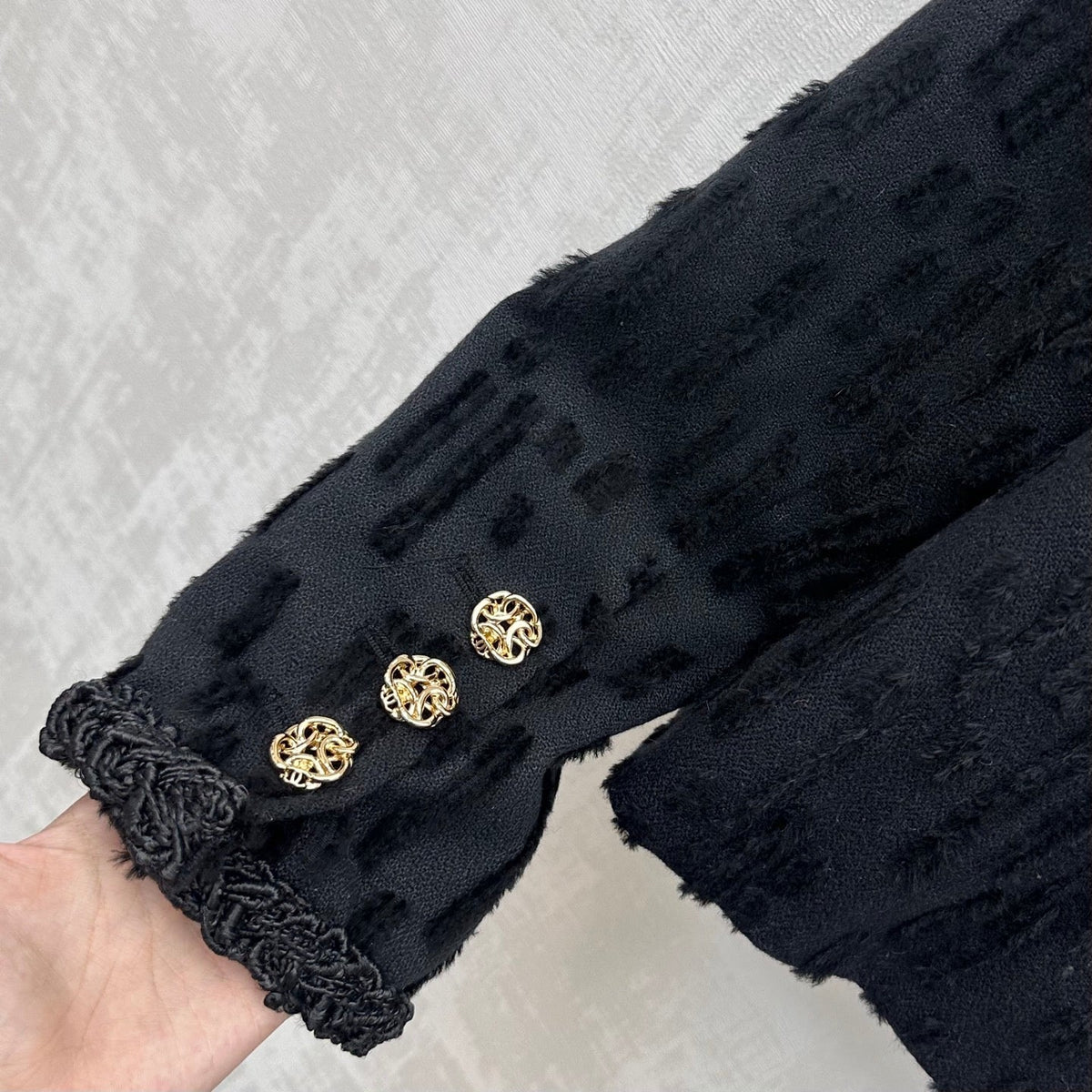 Chanel 26B Textured Wool Jacket With Collar Black 444356