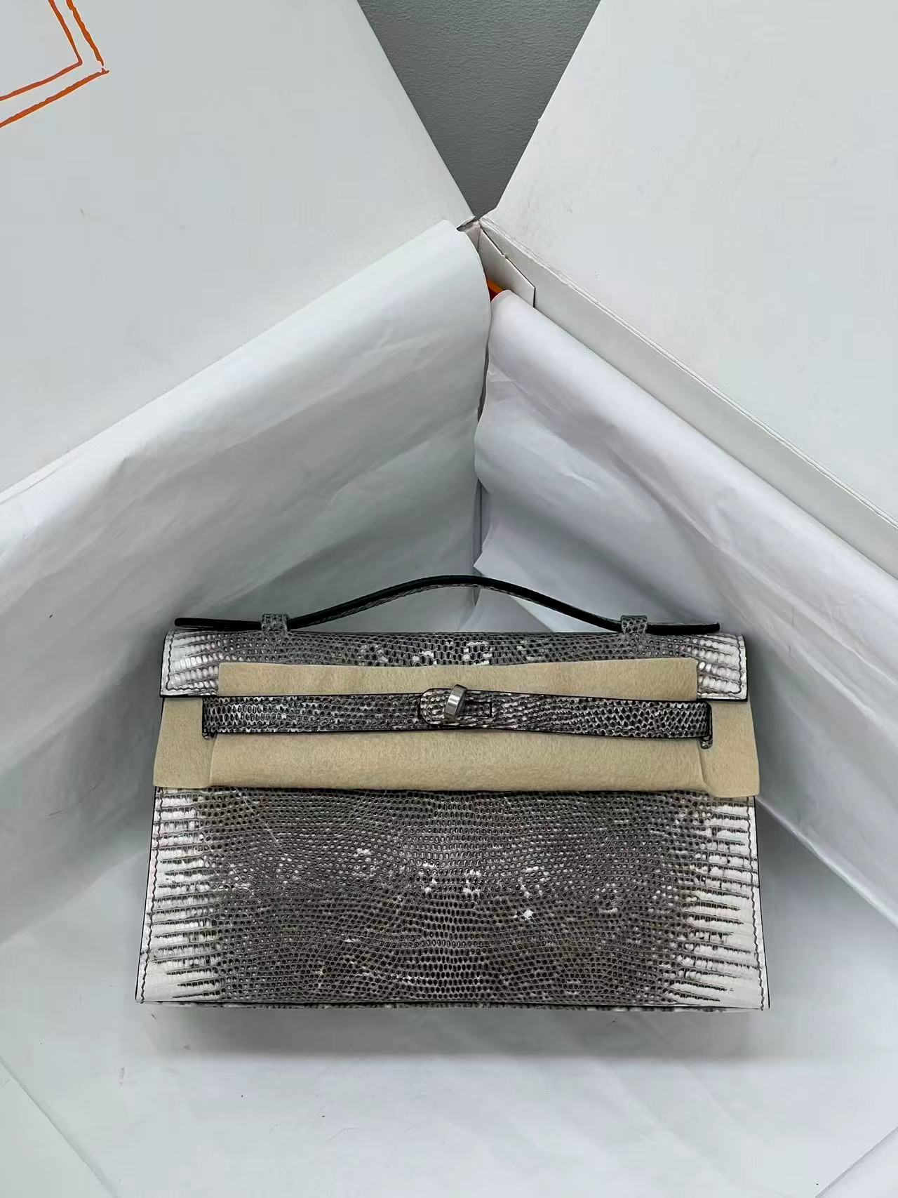 HM Kelly 22cm Black White Pochette Lizard