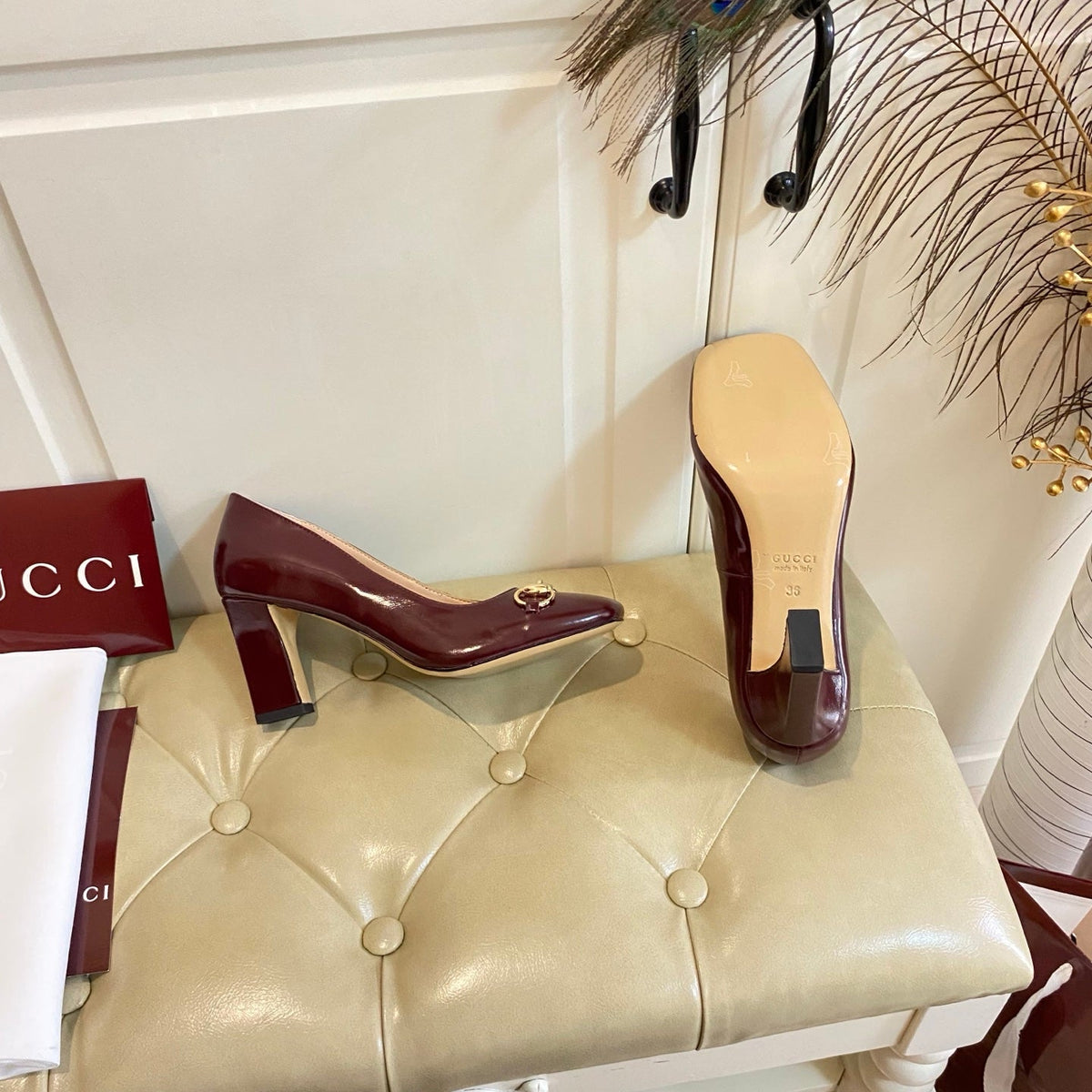 Gucci 26s Horsebit Mid-Heel Pumps 7.5cm Dark Red Calfskin