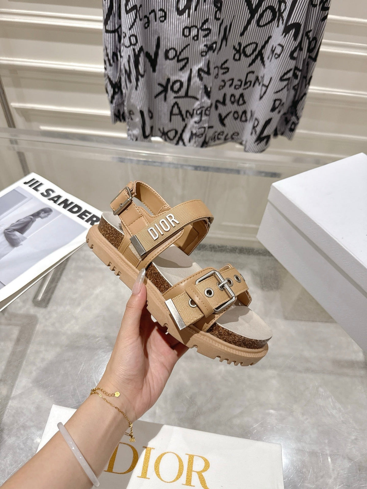 CD 26s Buckle Sandals Camel Beige Canvas 639152