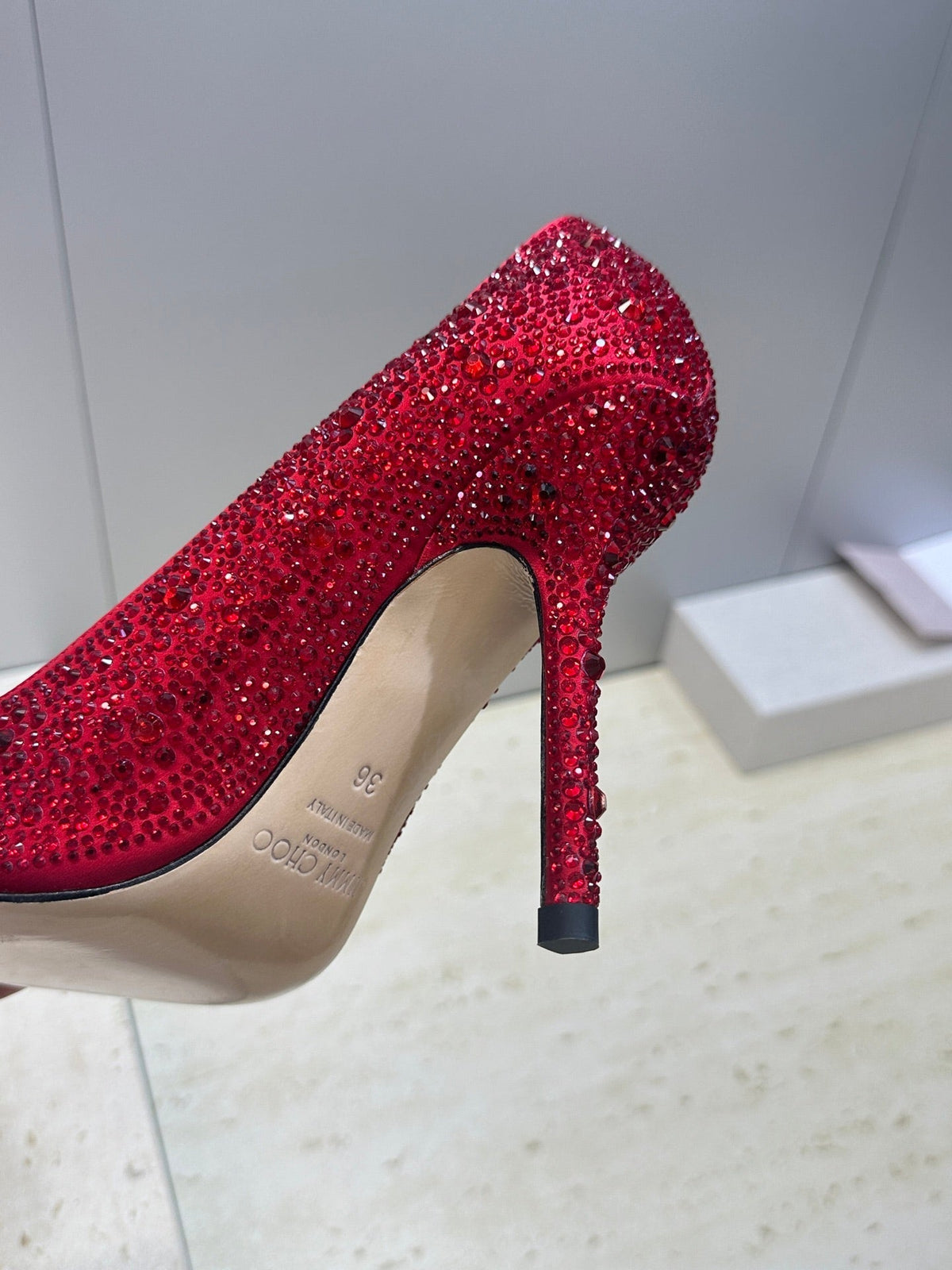 Jimmy Choo 26S High Heels 9.5cm Red Crystal-Embellished 839154