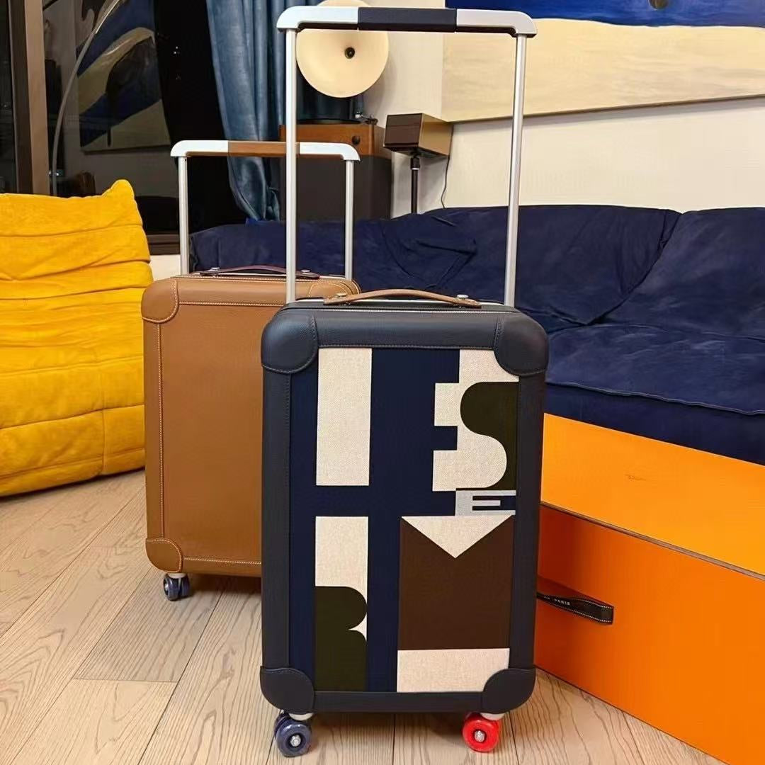 HM R.M.S Cabin Suitcase Printed H Plume Canvas & Taurillon Regate Leather