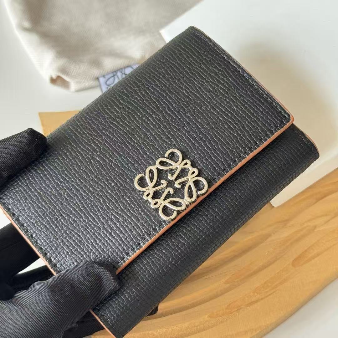 LW Anagram Trifold Wallet 12cm Black Leather