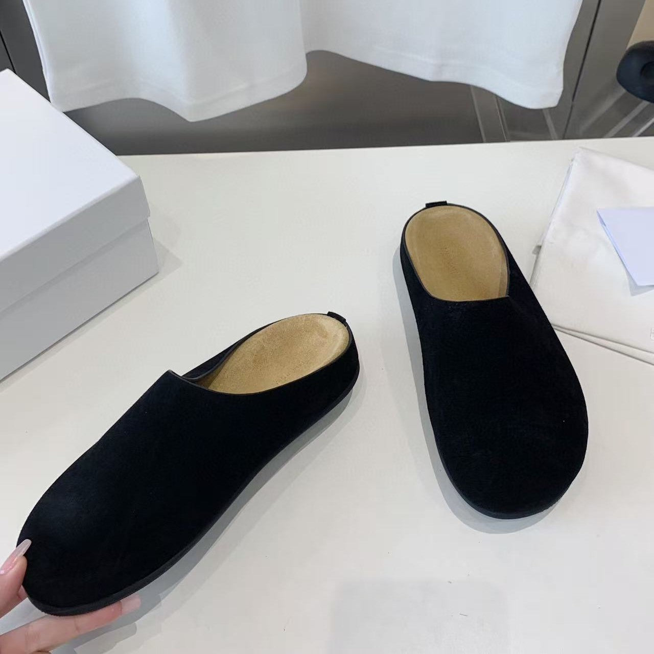 The Row Hugo Mules Black Suede