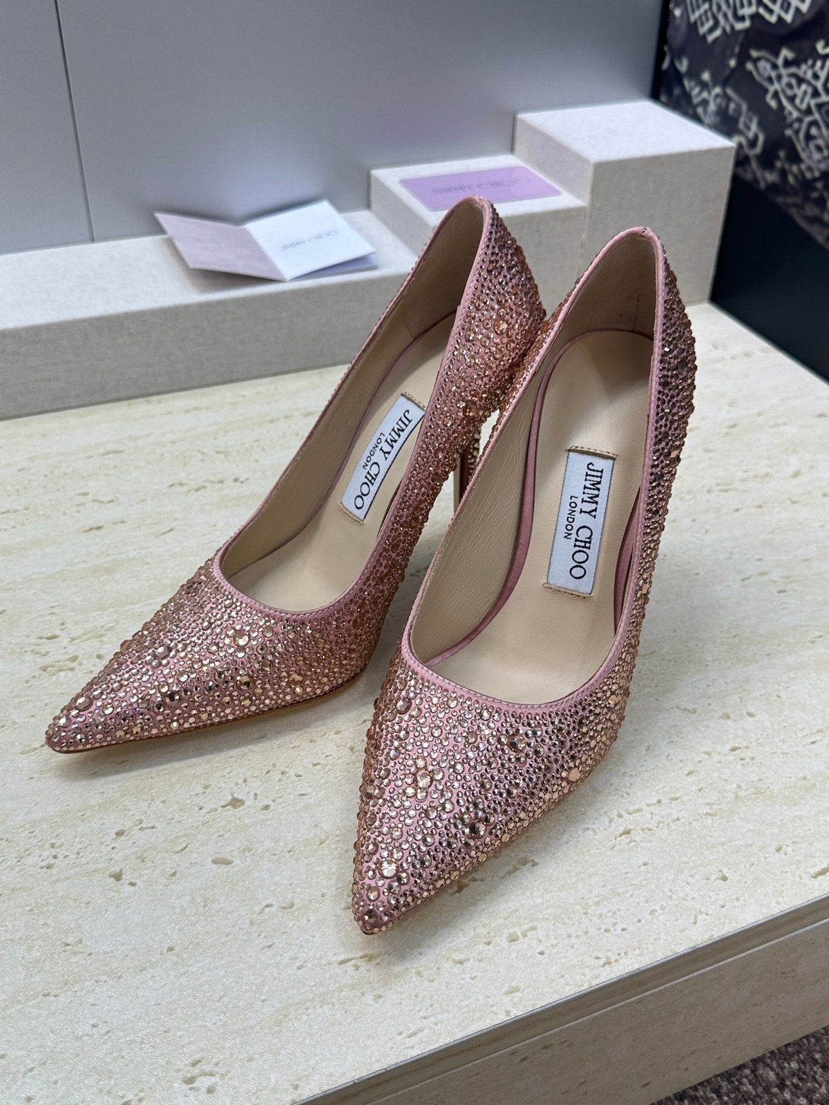 Jimmy Choo 26S High Heels 9.5cm Pink Rose Gold Crystal-Embellished 481935