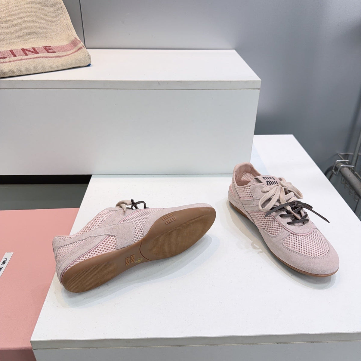 Miumiu 26s Sneakers Light Pink Mesh And Suede
