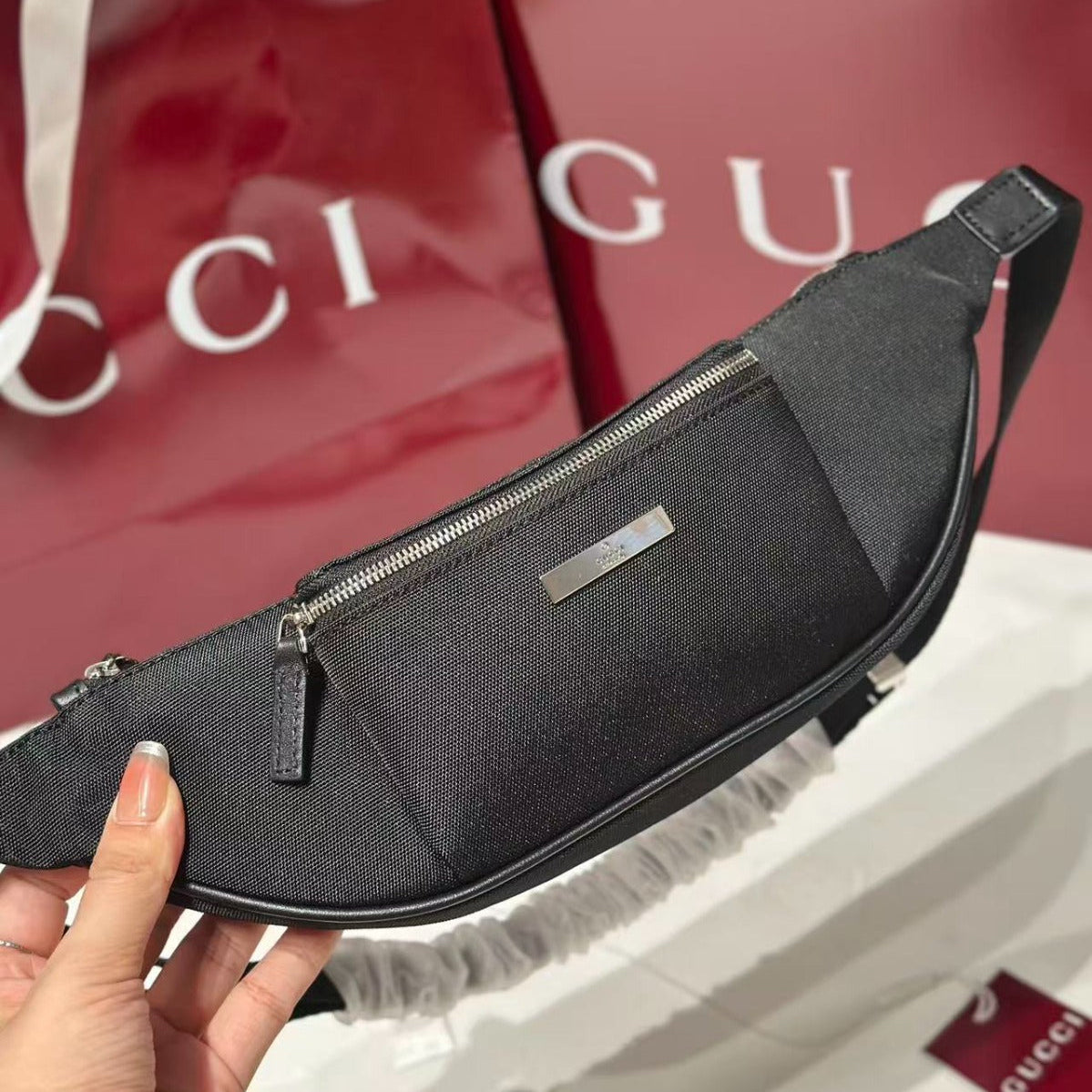 GG Tag Small Belt Bag Black Canvas
