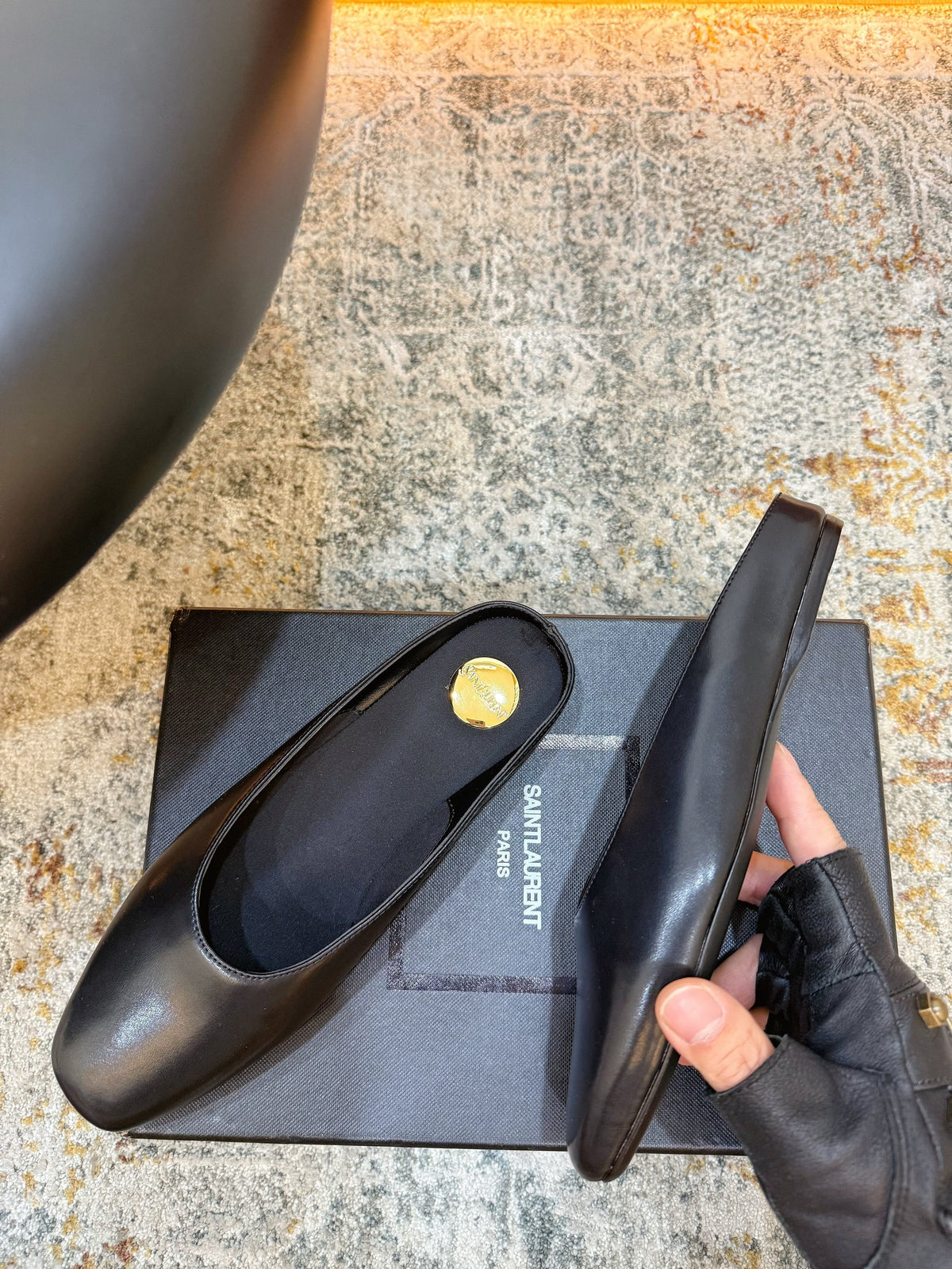 YSL 26s Flat Mules Black Calfskin