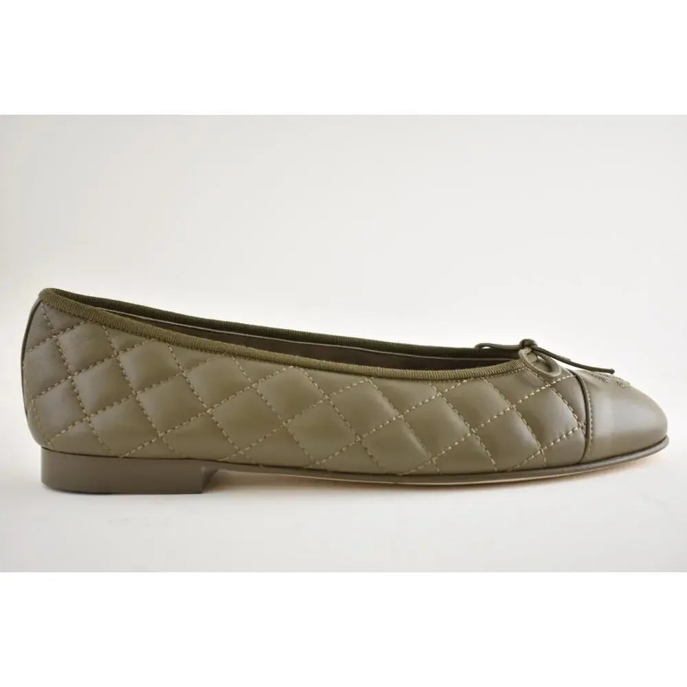 Chanel 2026 Quilted Ballet Flat Moss Green Leather