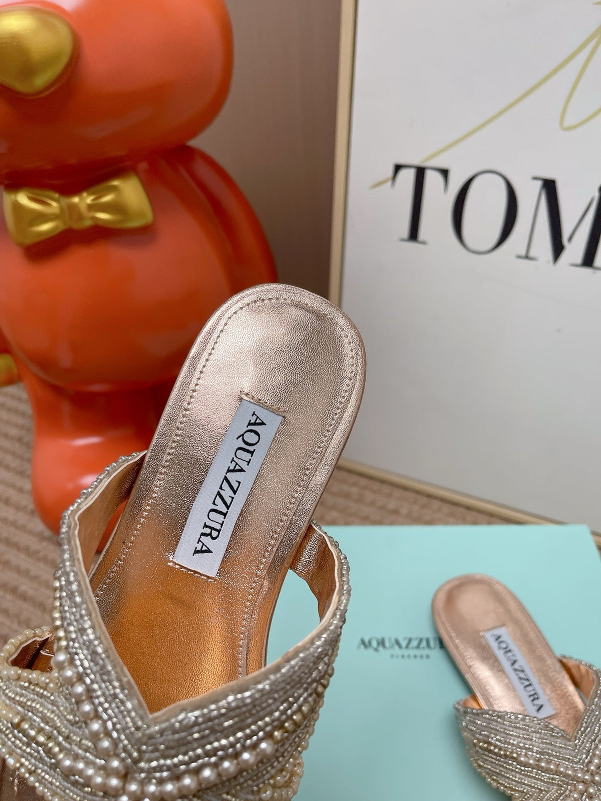Aquazzura 26s Starfish Beaded Thong Sandals Rose Gold Lambskin 682415