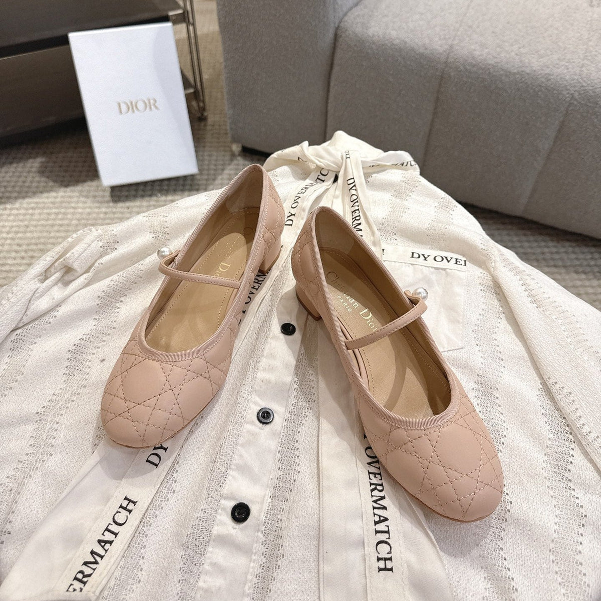 Dior 26s Mary Jane Pumps Nude Lambskin Pearl-Adorned Strap