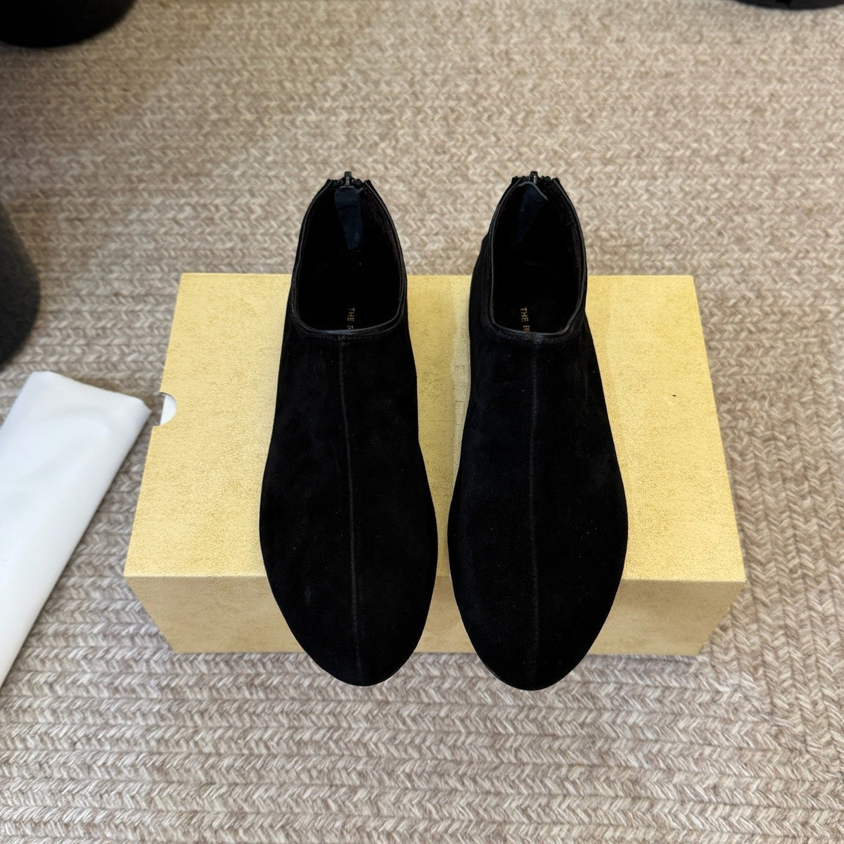 TR Canel Flat Boots Low-Cut Round-Toe Lambskin