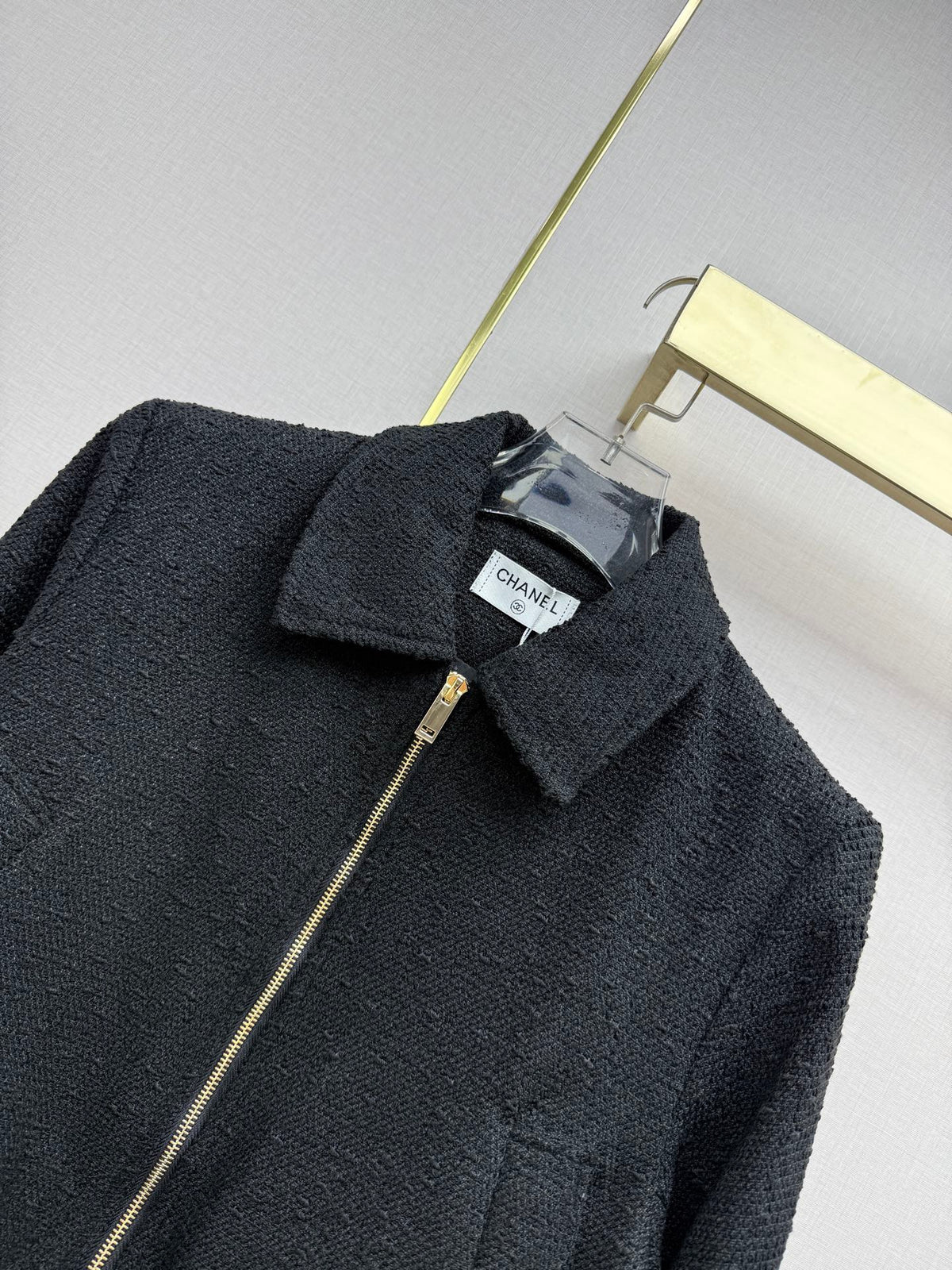 CC 26SS Tweed Zip-Up Jacket & High-Waisted Midi Skirt Set Black Cotton 437540