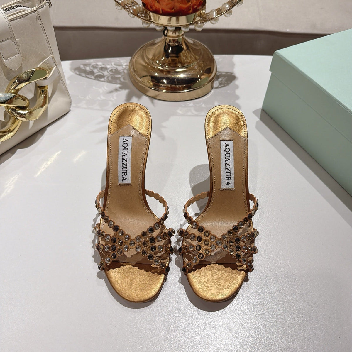 Aquazzura 26S High-Heel Sandals 8.5cm Metallic Gold Calfskin
