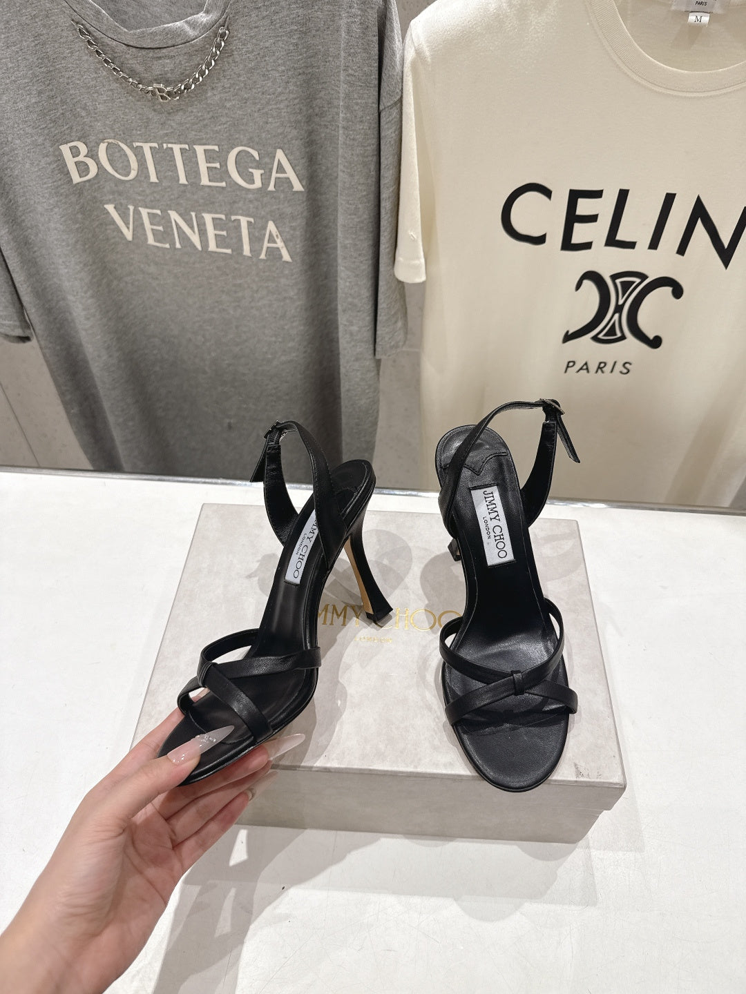 Jimmy Choo 26S High-Heeled Sandals 10.0cm Black Lambskin 491583
