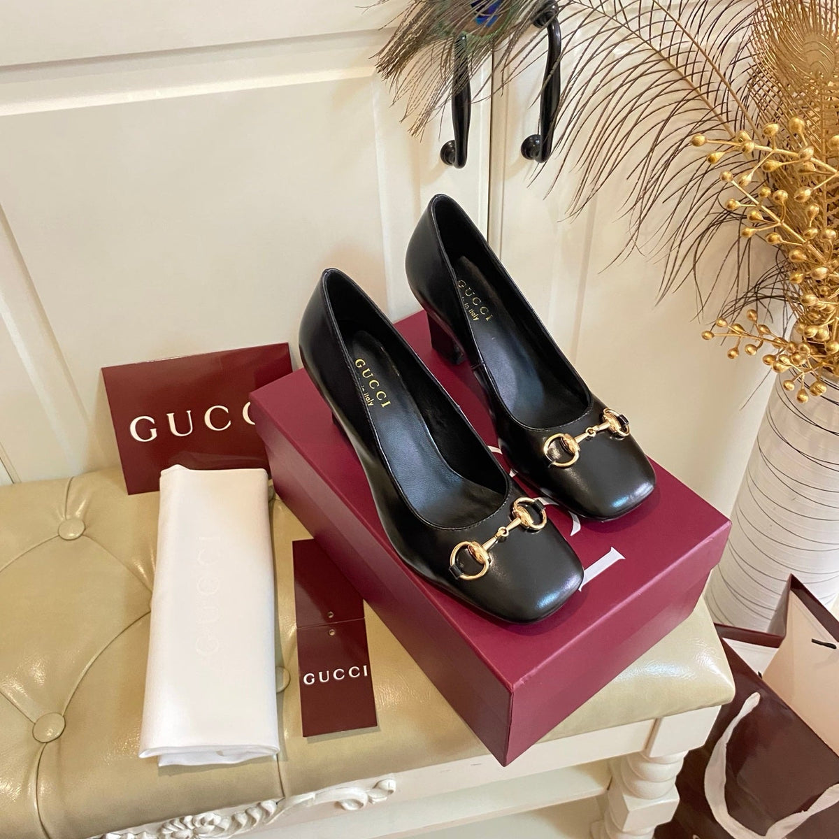 Gucci 26s Horsebit Mid-Heel Pumps 7.5cm Black Calfskin