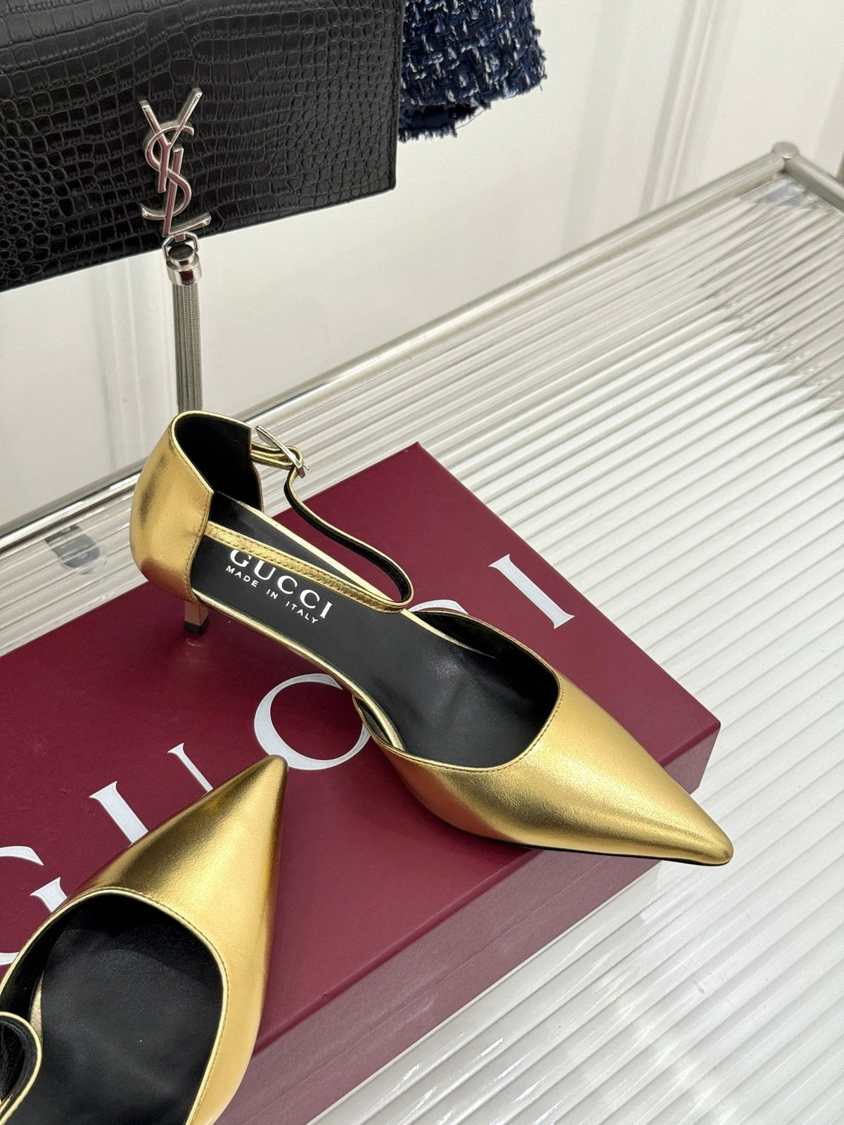 Gucci 26s High Heels 5.5cm Gold Lambskin