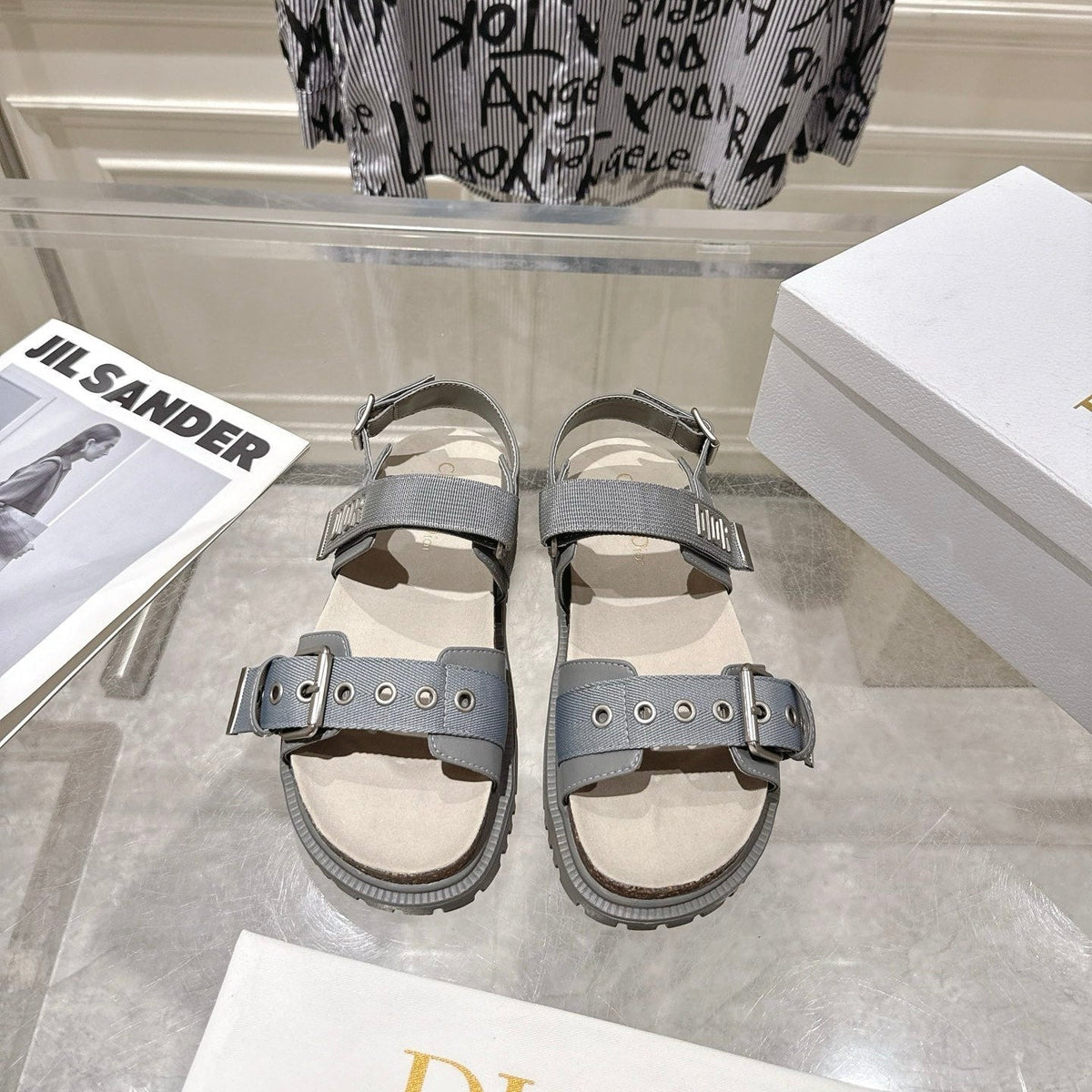 CD 26s Buckle Sandals Grey Canvas 491038