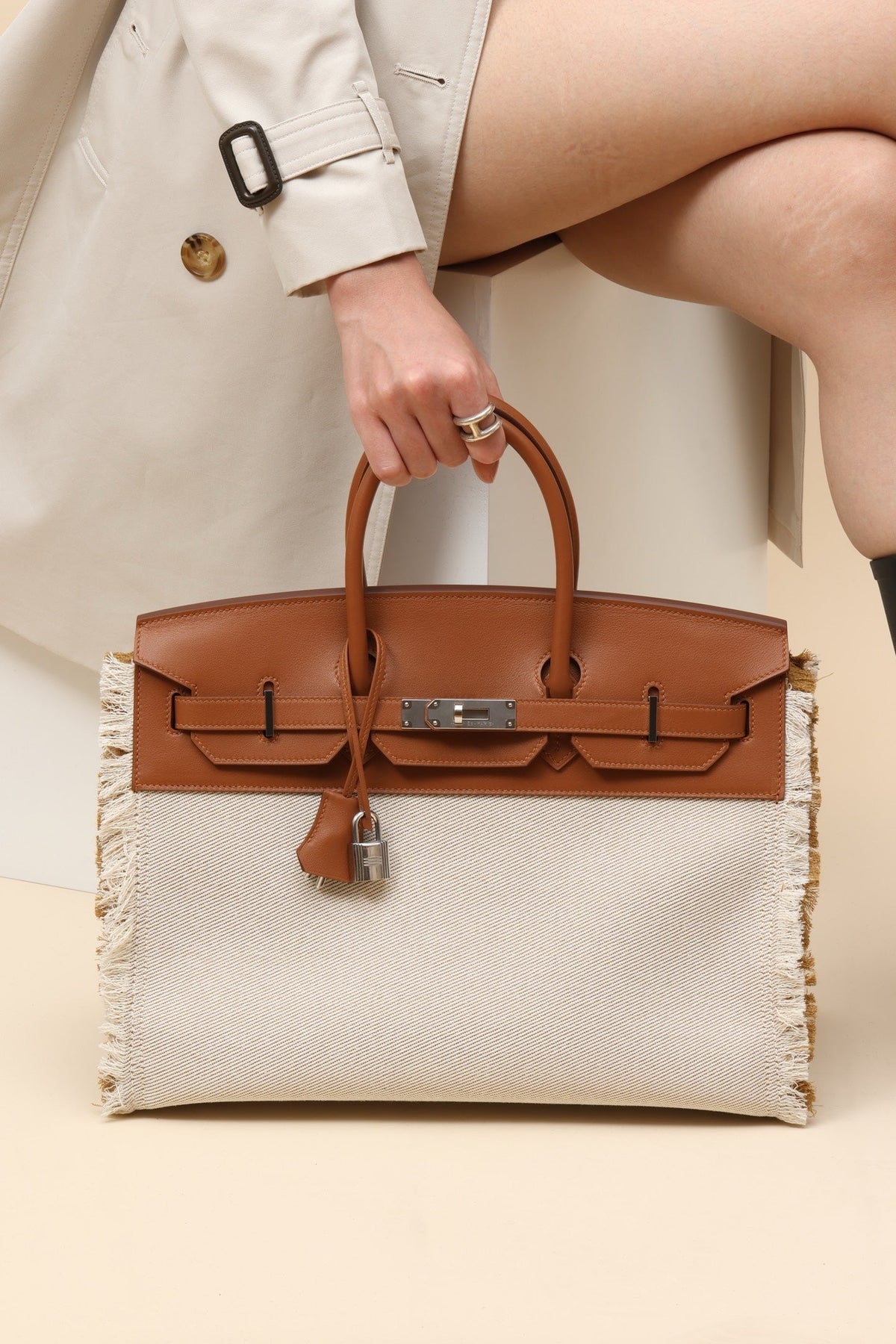 High-end Hermes 2026 Fray Birkin 35 Bag Canvas/Swift Leather