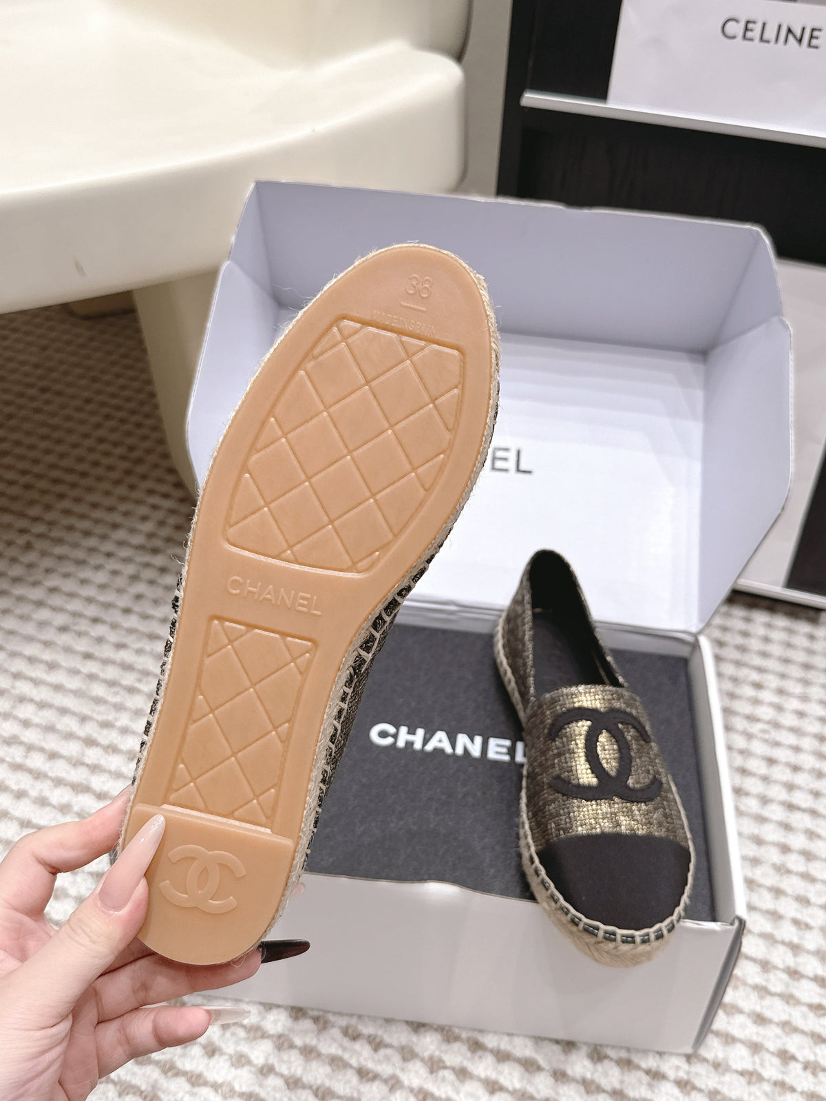 CC 26S Slip-Ons in Gold Bronze Mix Black Fabric