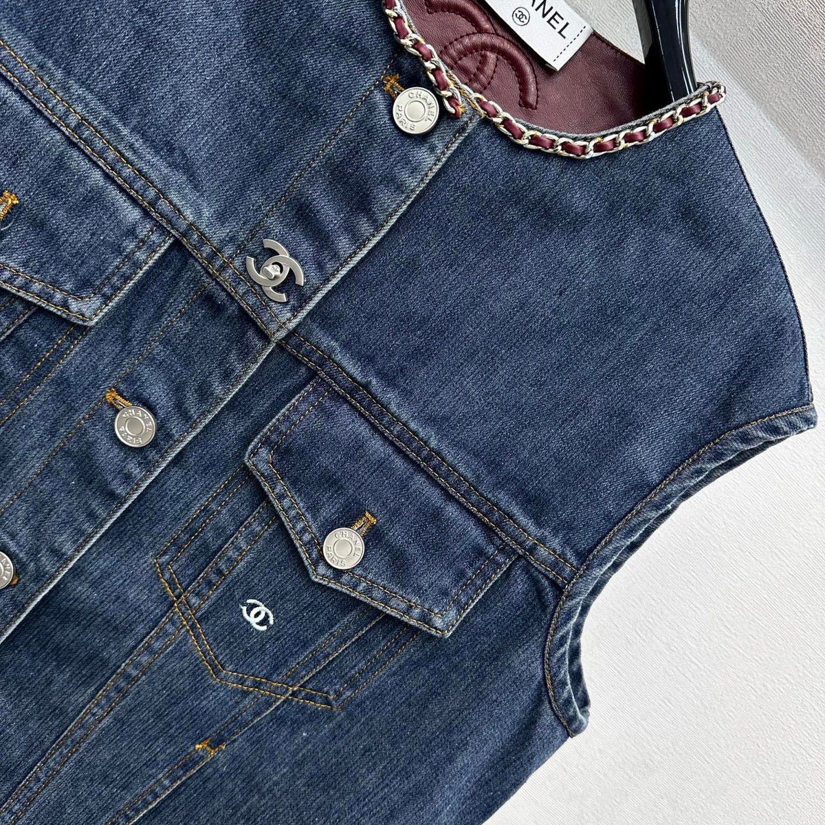CC 26FW Chain-Trim Denim Vest Embroidered Logo Blue Cotton 441464