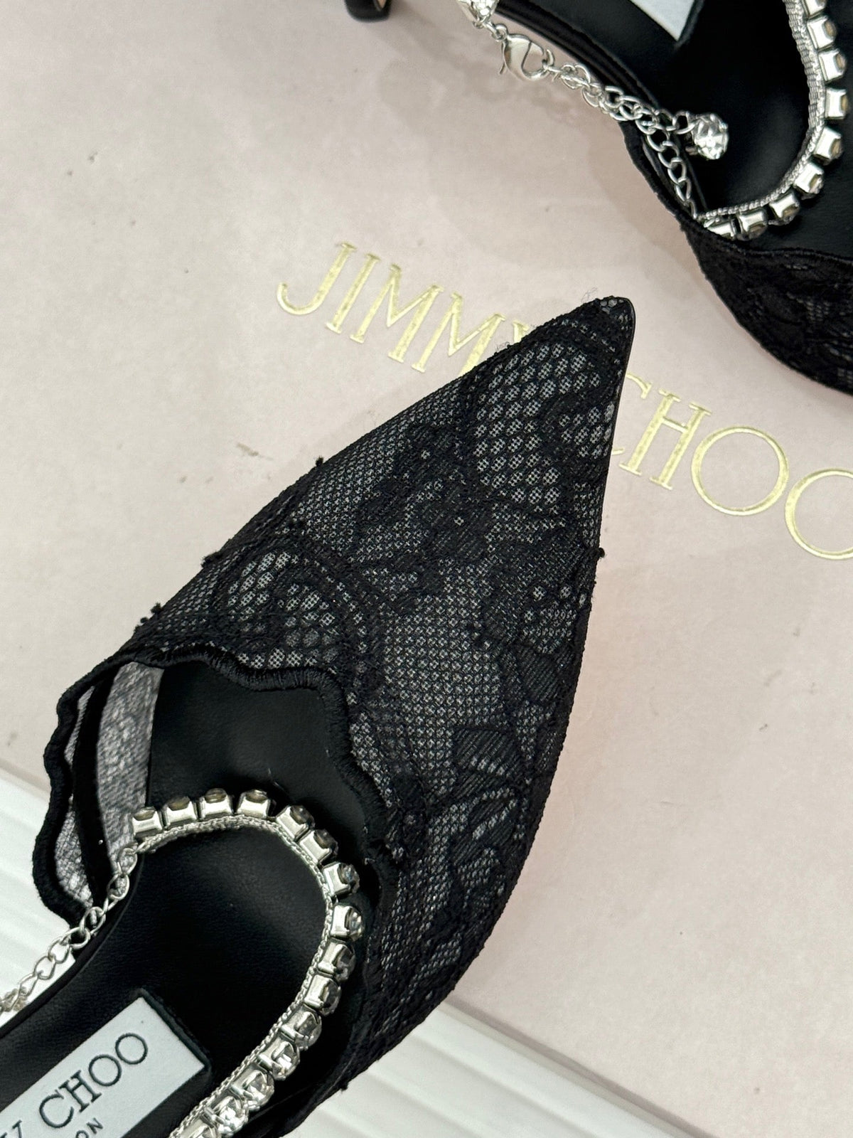 Jimmy Choo 26S Embellished High-Heeled Sandals 8.5cm Black Lace 529184