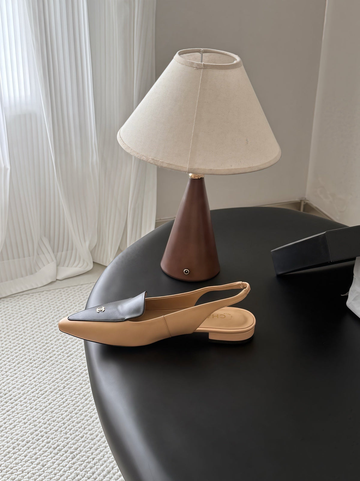 Chanel 26s Slingback Flat Black Beige Calfskin