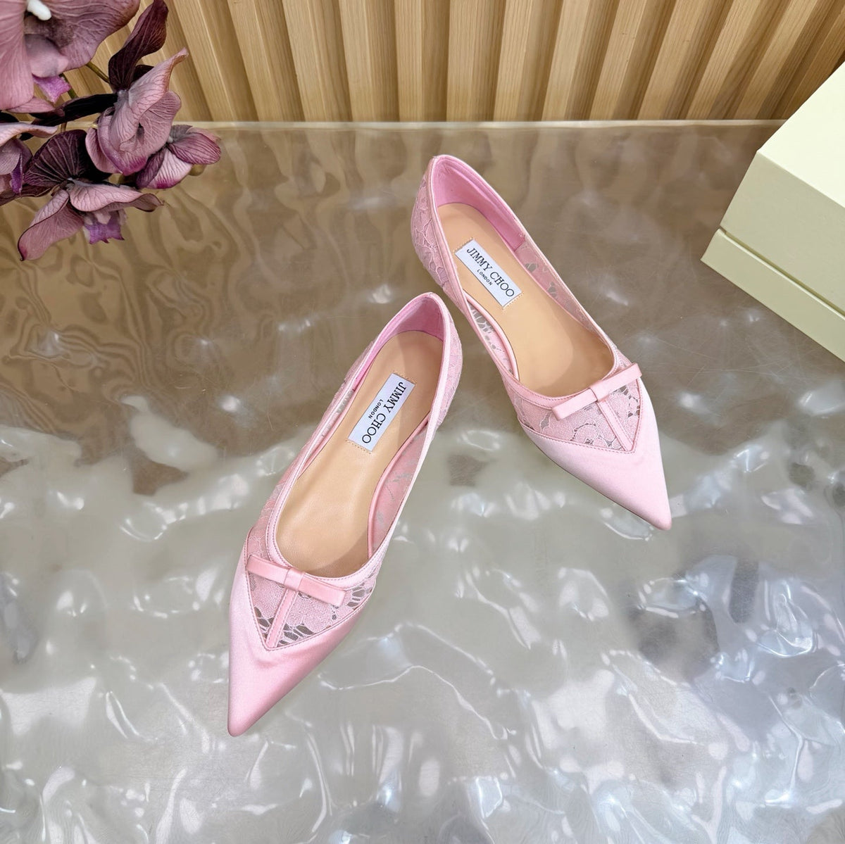 Jimmy Choo 26S Flats Light Pink Lace And Satin 382914