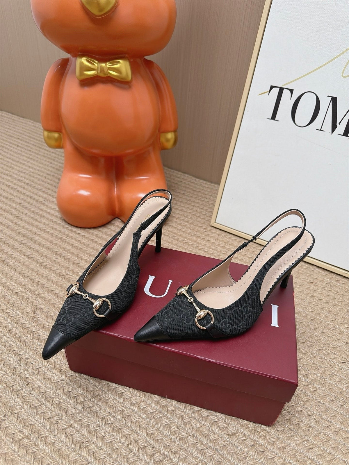 Gucci 26s Slingback Heels 10.5cm Black Canvas Mix Lambskin