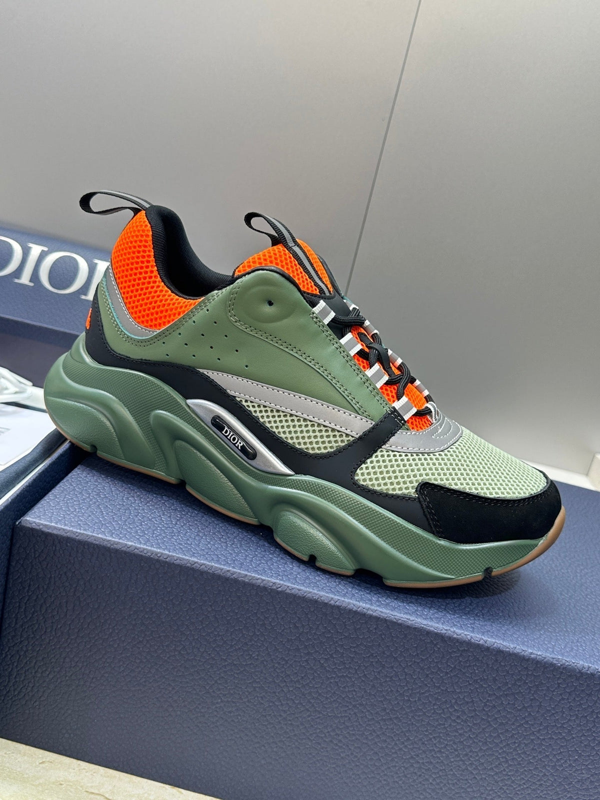 CD 26s Men B22 Sneakers Khaki Green Light Green Mesh Orange Trim 825104
