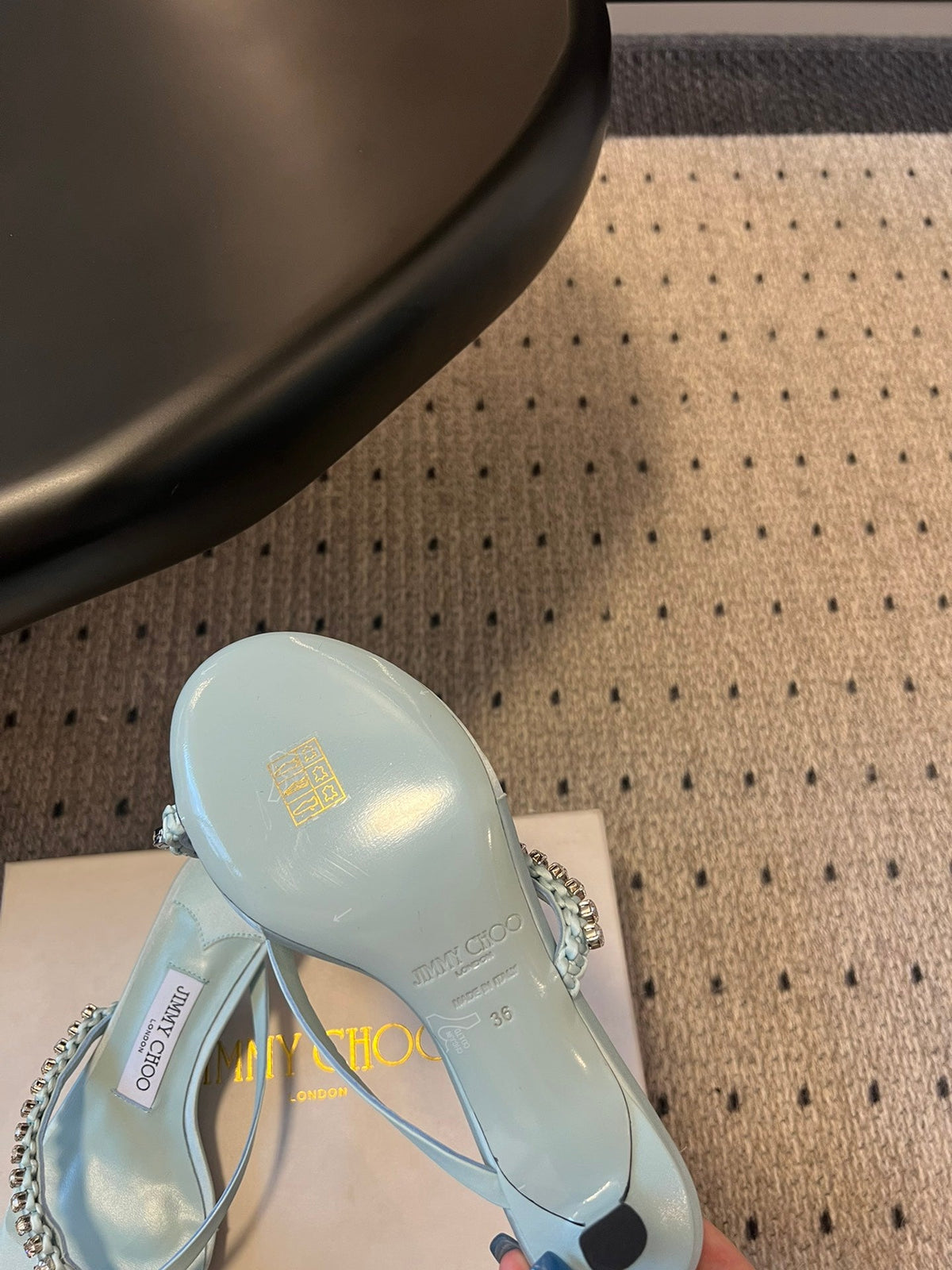 Jimmy Choo 26S Crystal Thong Sandals 4.5cm Pastel Blue Satin And Lambskin 629148