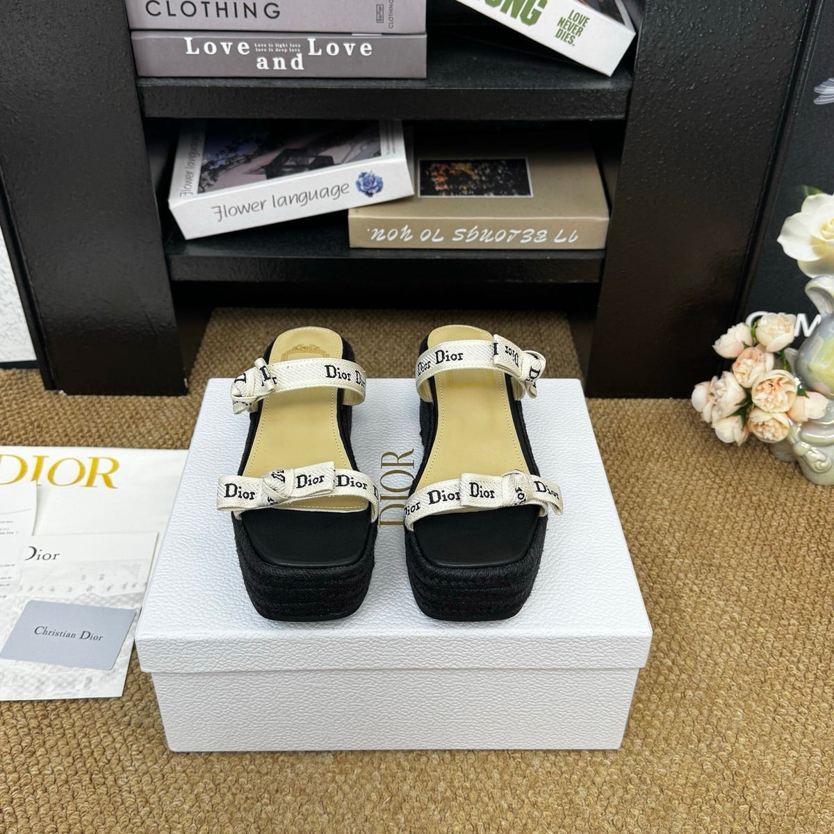 Dior 26s Wedge Sandal Black Canvas Calfskin