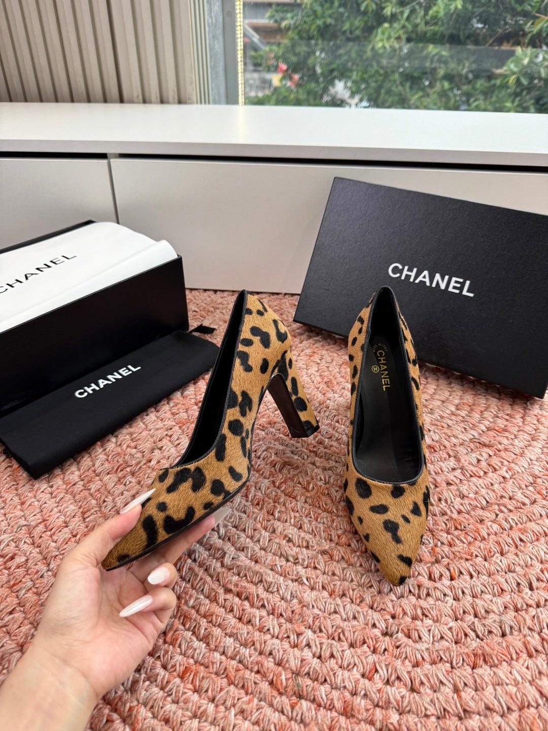 CC 26s High Heels In Brown Pony Hair With Leopard-Print