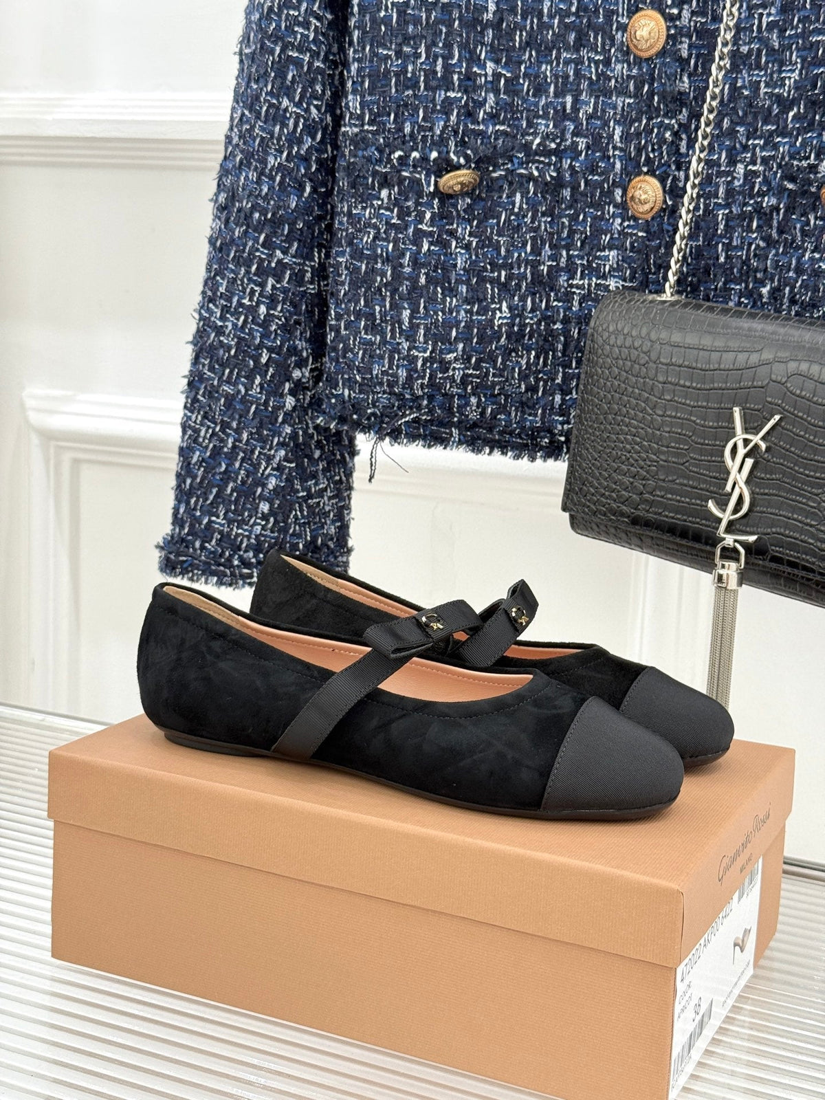 GR 26s Mary Jane Flats Black Suede Fabric 164784