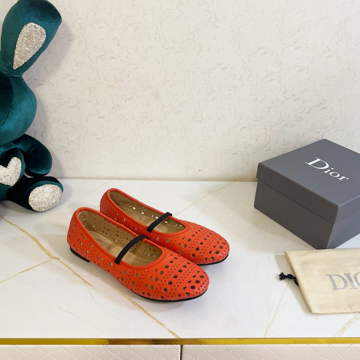 Dior 26s Mary Jane Flats Coral Red Calfskin
