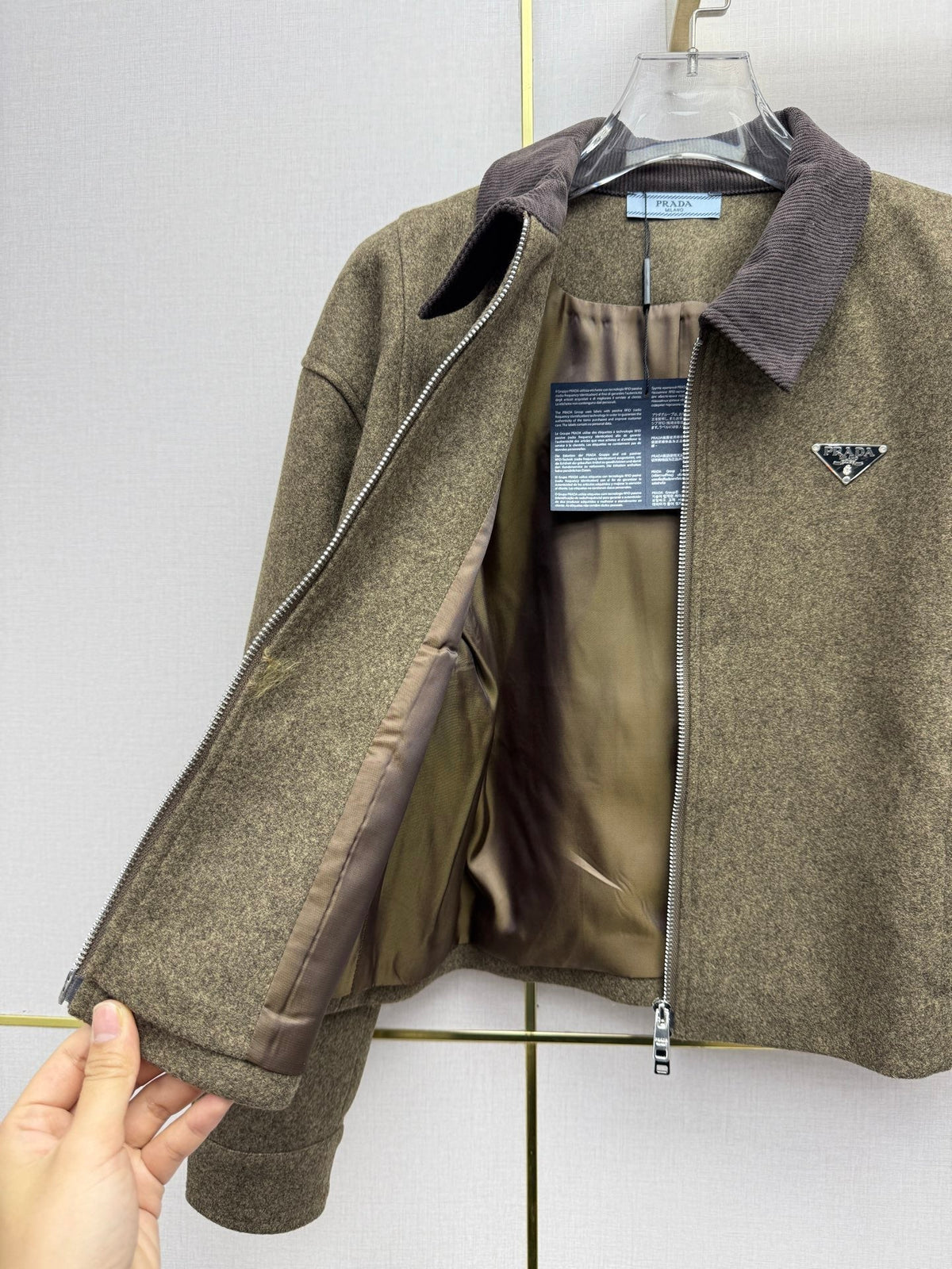Prad 26SS Collared Jacket Triangle Logo Badge Vintage Brown Polyester 437671