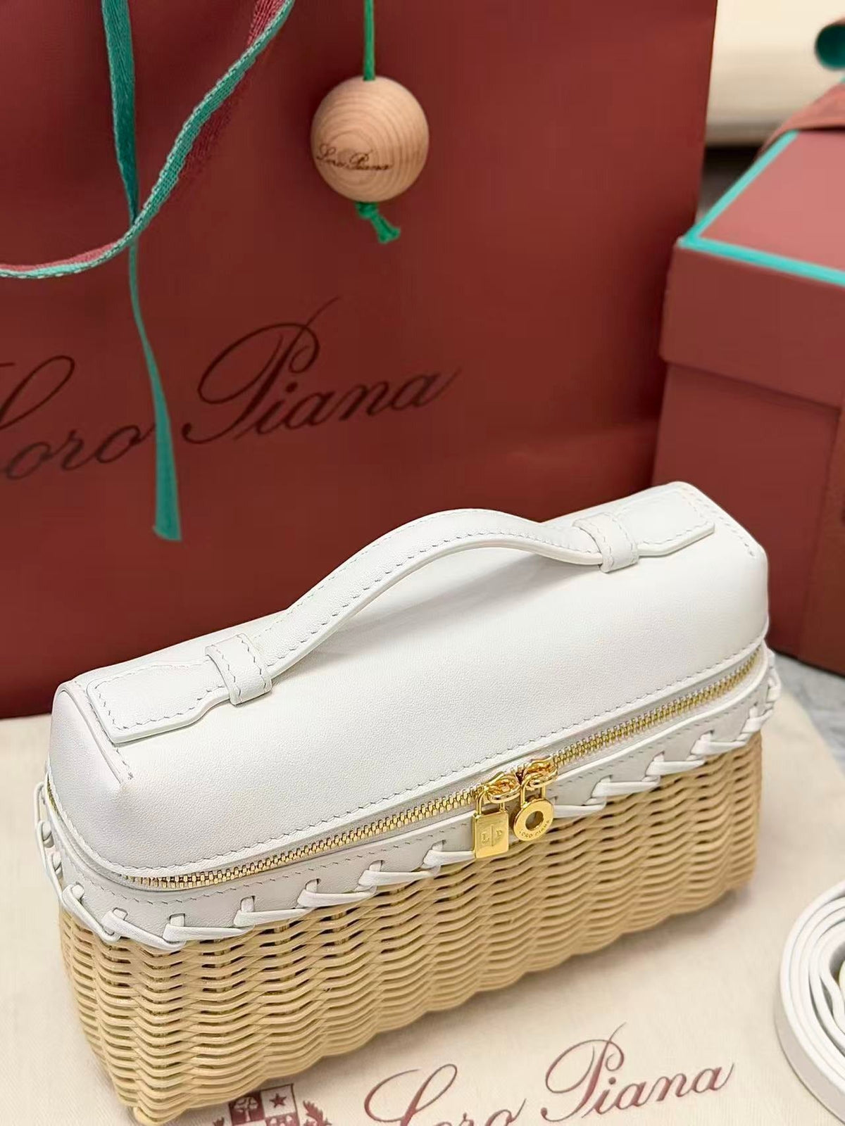 Loro Piana 2026 Extra Pocket L19 Bag Beige Pink Rattan Leather