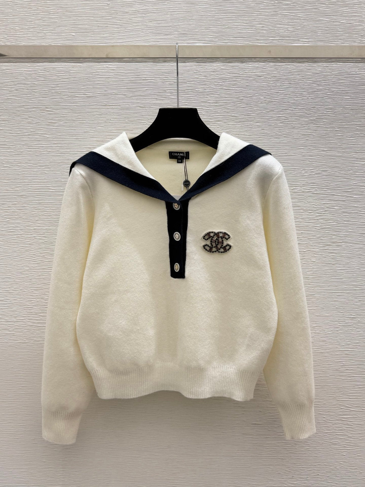 CC 26FW Marine-Inspired Knit Pullover Sweater Sailor Collar Half-Button Logo Wool 313320