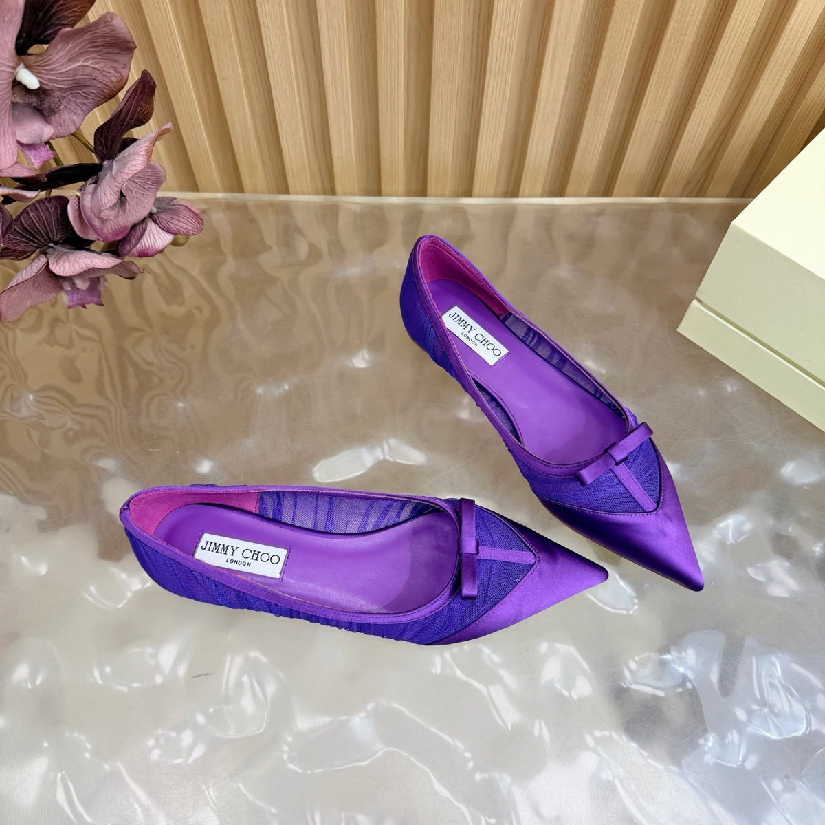 Jimmy Choo 26S Flats Dark Purple Lace And Satin 582194