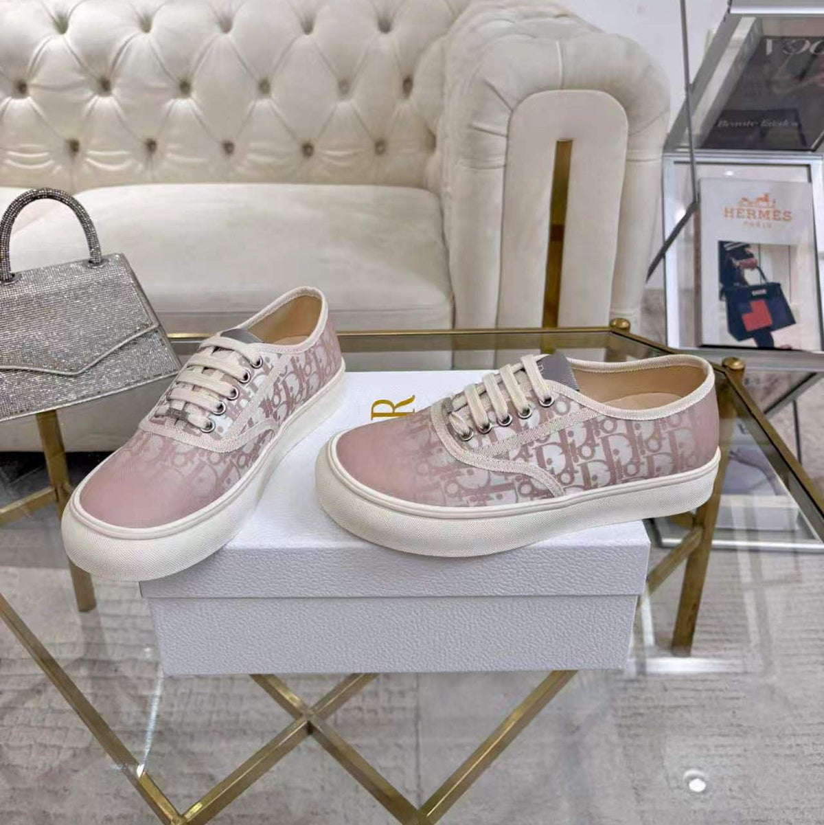 CD 26s Low Top Sneakers Light Pink Dior Oblique Canvas 839142