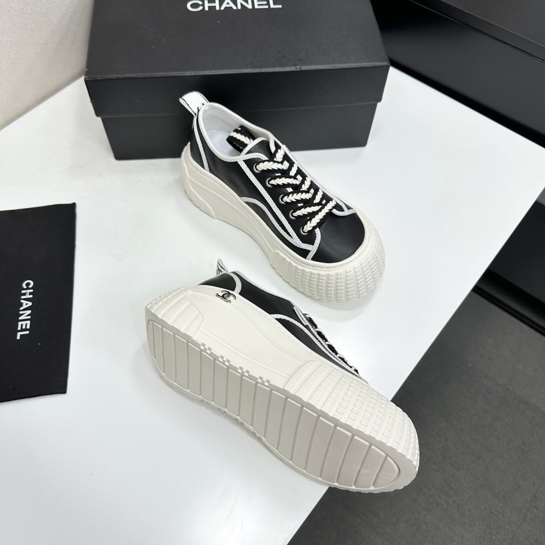 CC 26S Chunky Sneakers in Black and White Calfskin
