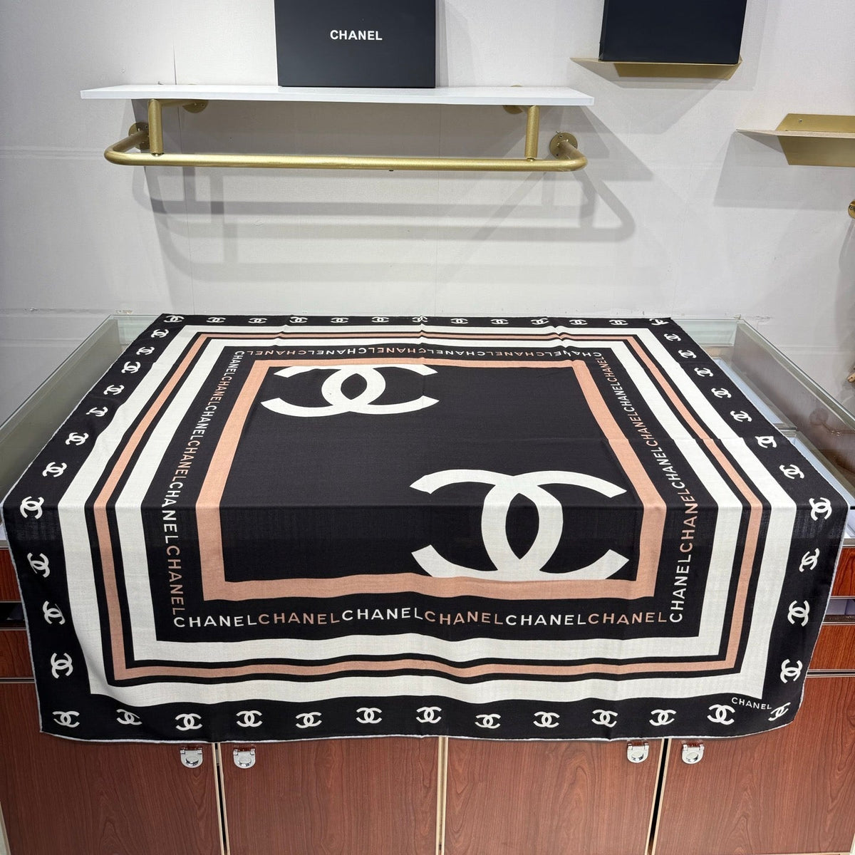 Chanel 2026 CC Logo Square Scarf Black Silk Cashmere 219223