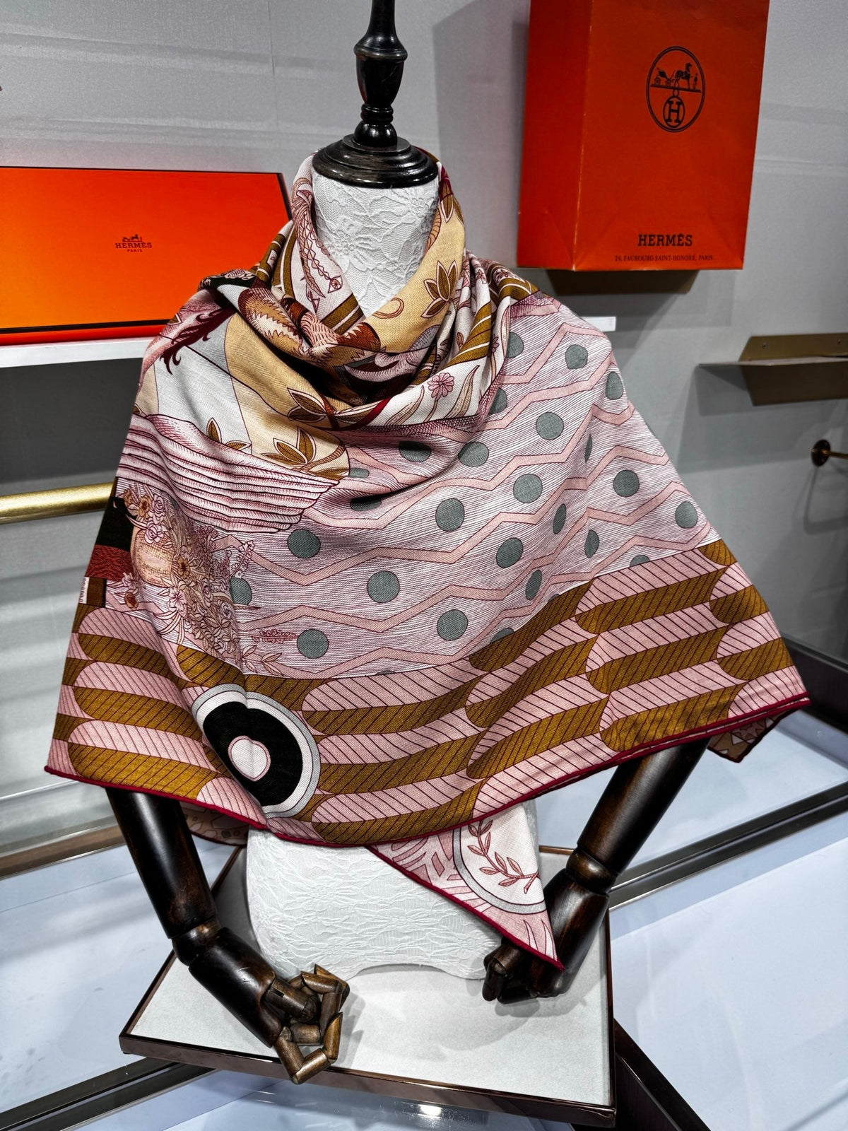 Hermes 2026 La Danse des Amazones Scarf 140cm Pink Cashmere Silk 218831