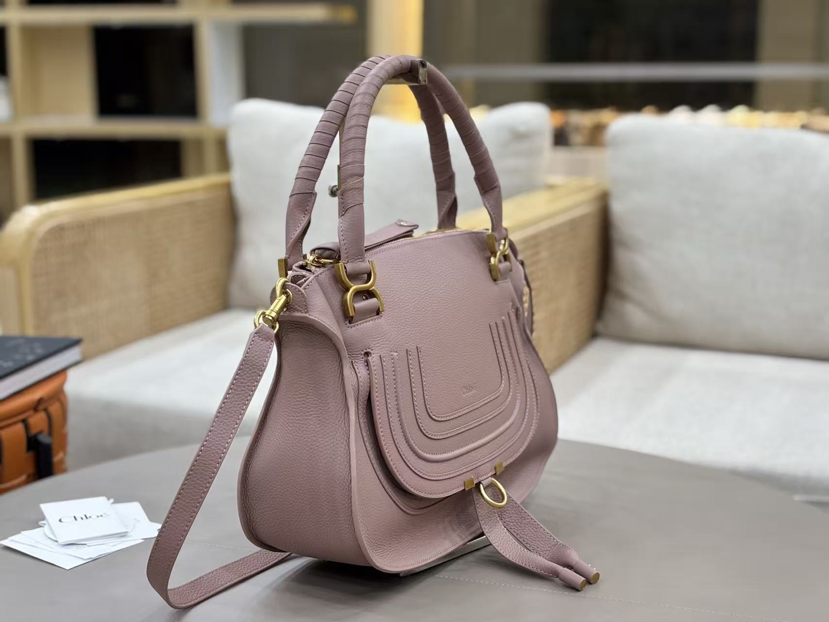 Chloe Marcie Bag Muted Pink Grain Leather