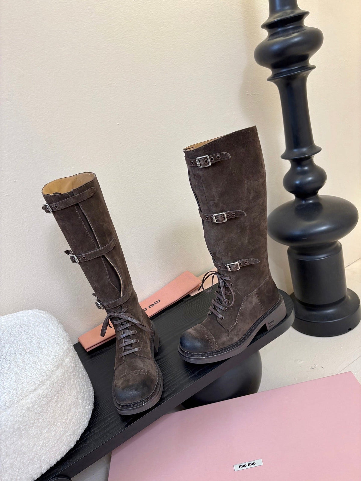 Miumiu 25s Army Boots Dark Brown Suede