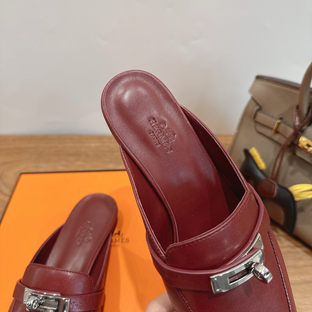 HM 26s Oz Mule Burgundy Red Calfskin Silver Hardware